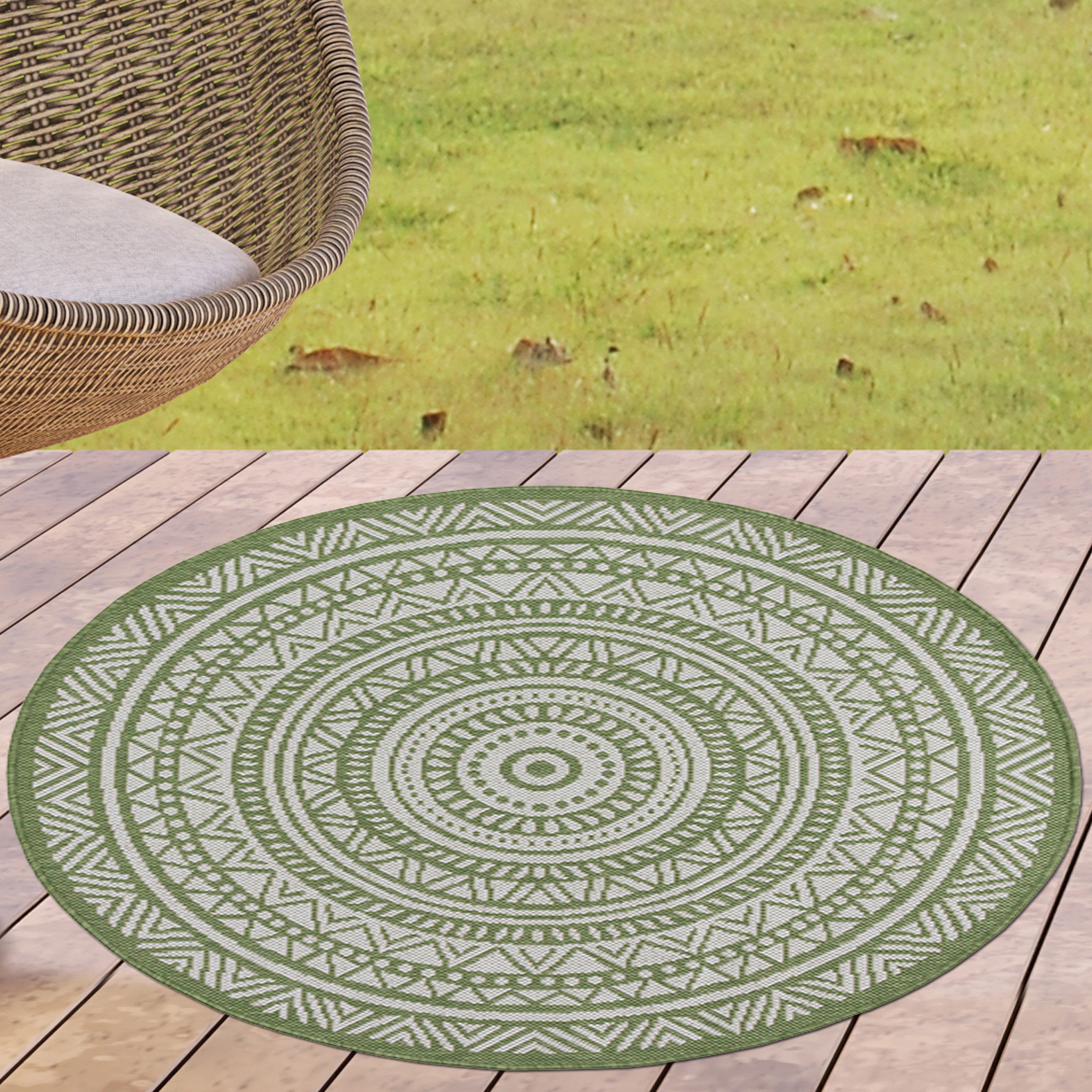 Carpetia Outdoorteppich zeitlos, rund, Höhe: 5 mm, pflegeleicht, wetterbeständig, für Innen- und Außenbereich geeignet