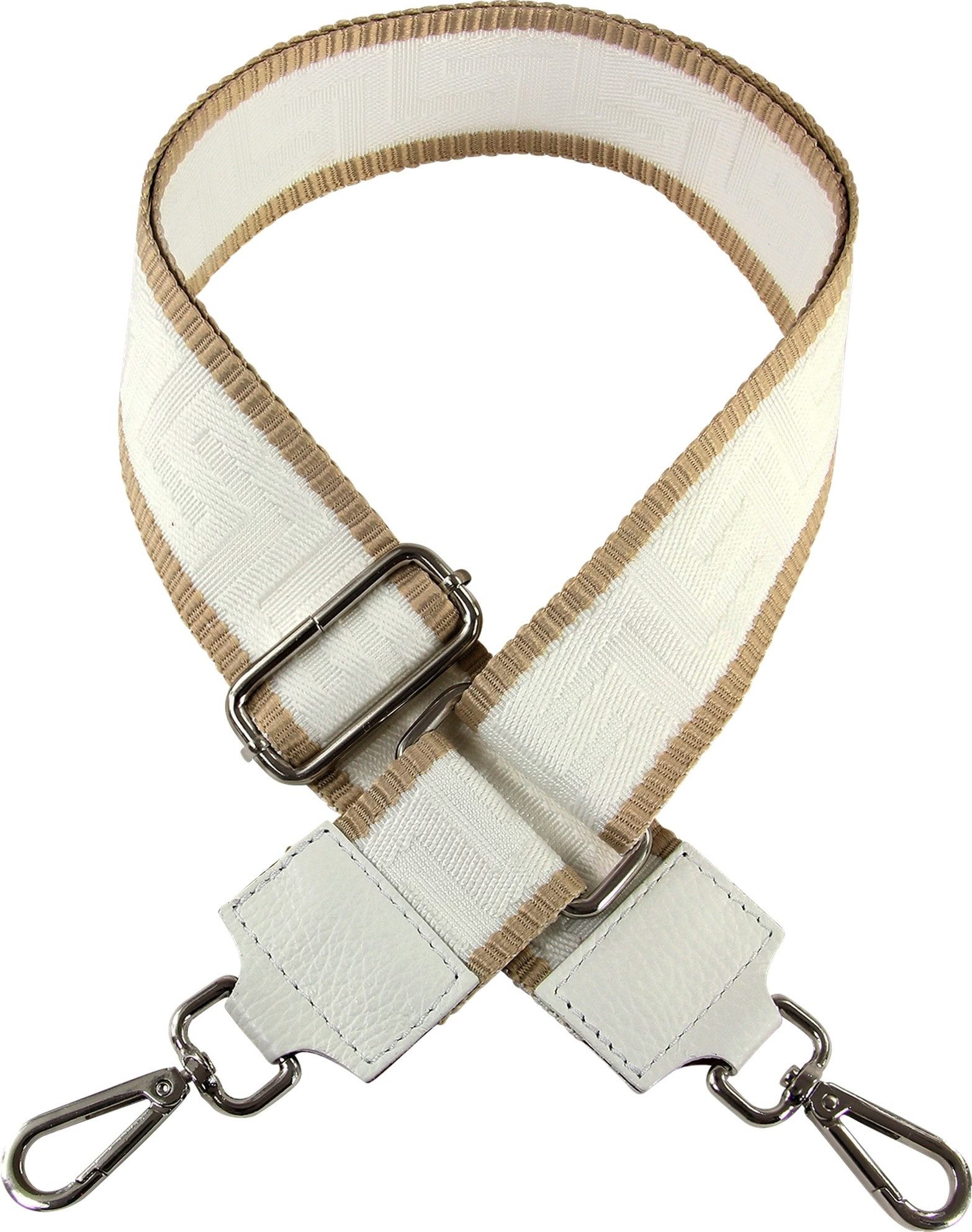 FLORENCE Tragegurt Florence Damen Boho-Gurt Canvas Leder, Damen Tragegurt, Echtes Leder, Panama Canvas weiß, beige ca. 140cm