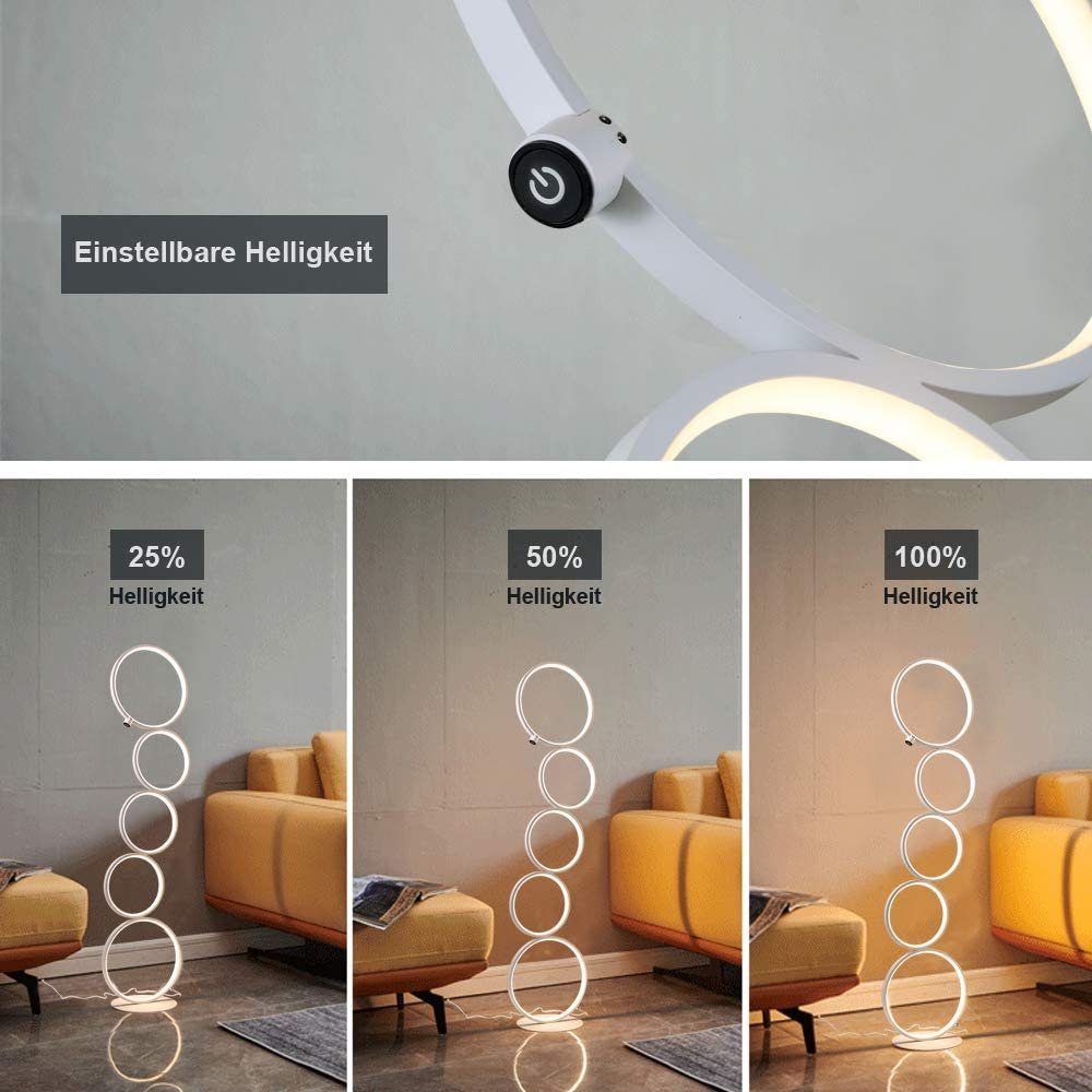 ZMH Stehlampe Wohnzimmer dimmbar Stehleuchte Weiß/schwarze Modern Schlafzimmer, LED fest integriert, Warmweiß, 5-Flammig Ringförmige,Warmweiß,Standleuchte 33W,  – Bild 4 von 5