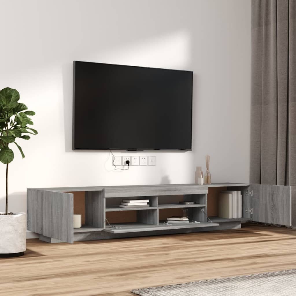 vidaXL Grau TV-Schrank-Set LED-Leuchten Sonoma 2-tlg. Holzwerkstoff TV-Schrank (1-St)