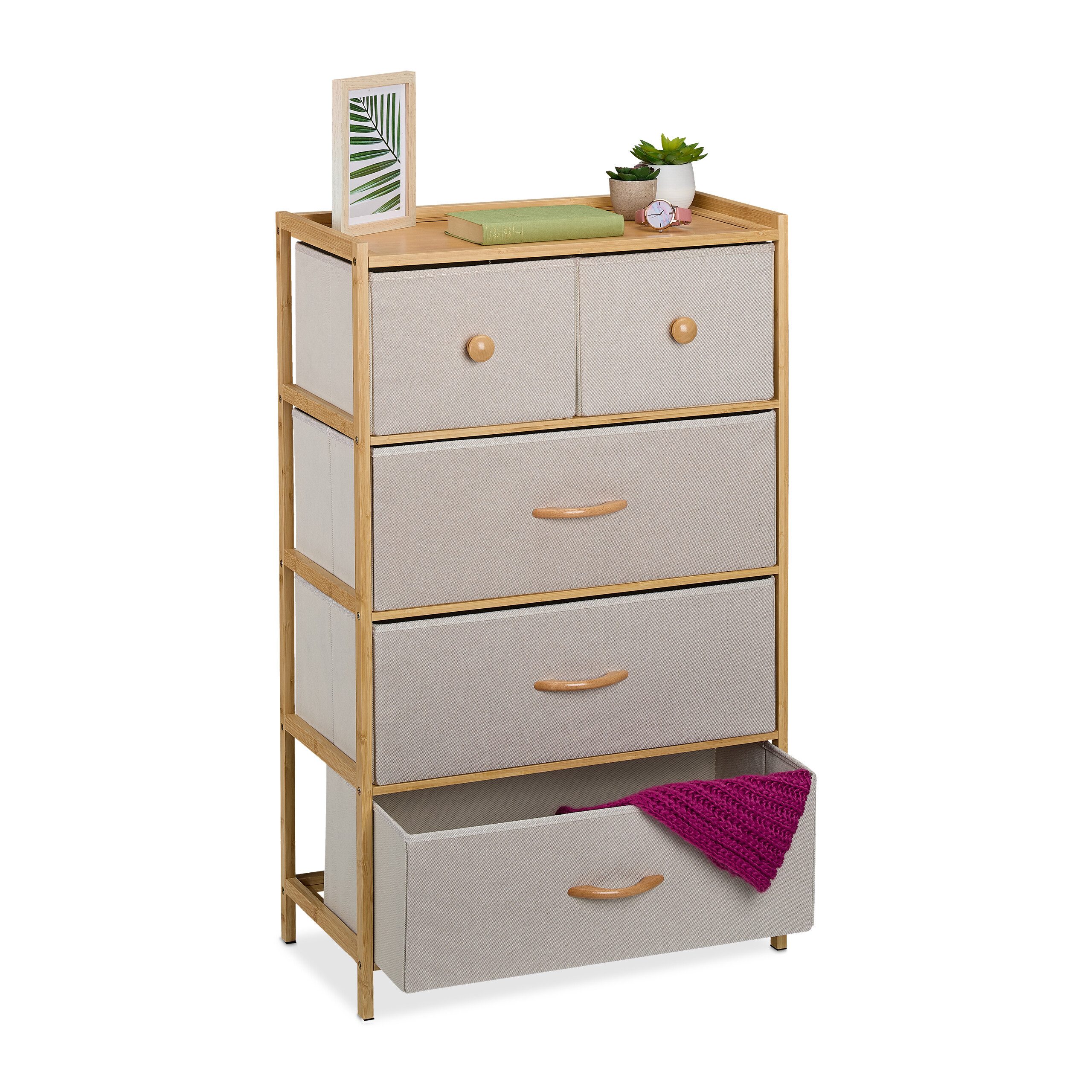 relaxdays Kommode Bambus Kommode 5 Schubladen (1 St), Beige