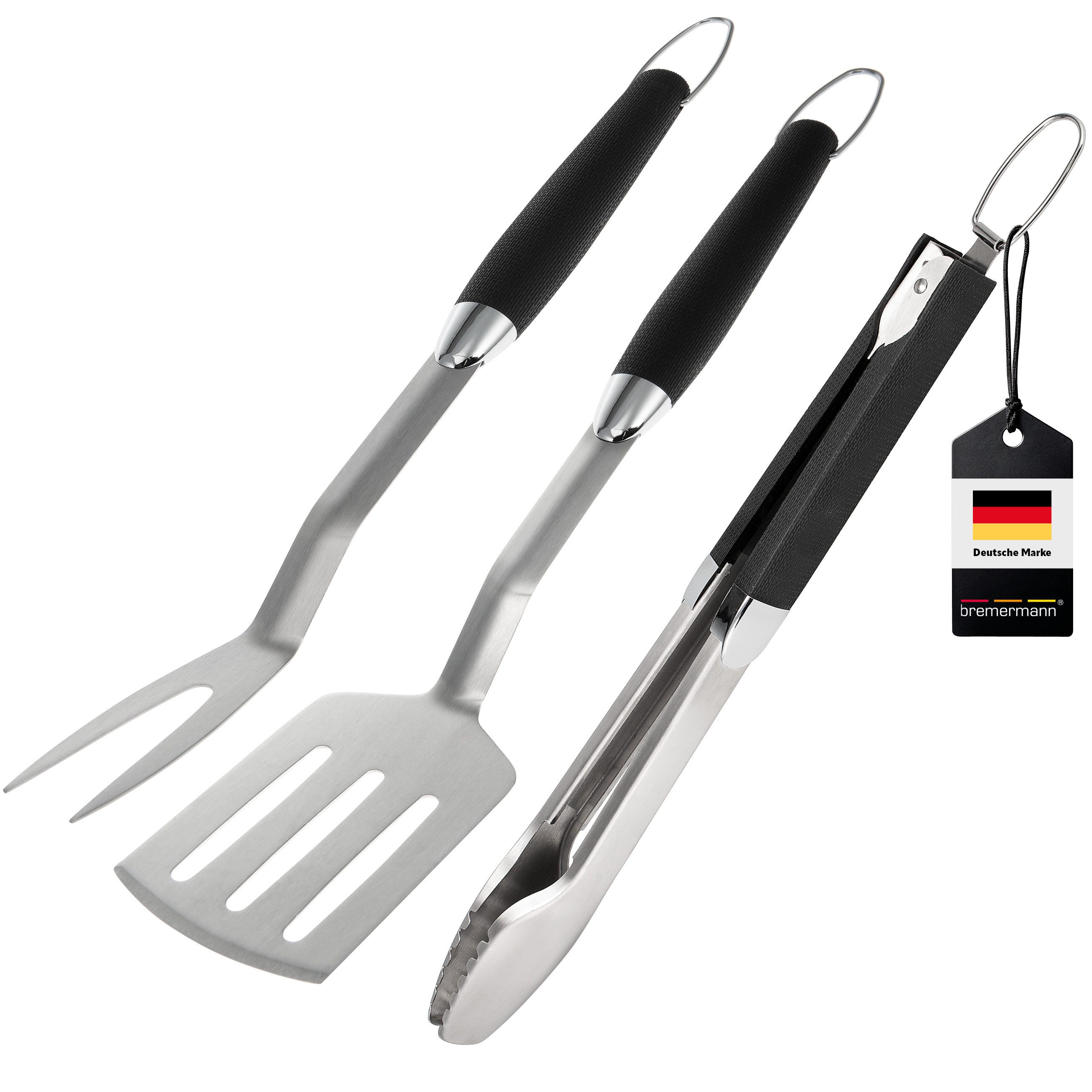 bremermann Grillbesteck-Set Grill-Besteck 3tlg. // Zange, Wender, Fleischgabel, (Set, 3 tlg)