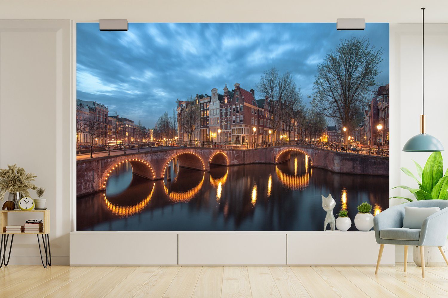 MuchoWow Fototapete Vinyl Bild Wallpaper Wohnzimmer, für Schlafzimmer, St), Keizersgracht dunklen, Matt, Kinderzimmer, Tapete (6 unter Amsterdam bedruckt, einem bewölkten, in der