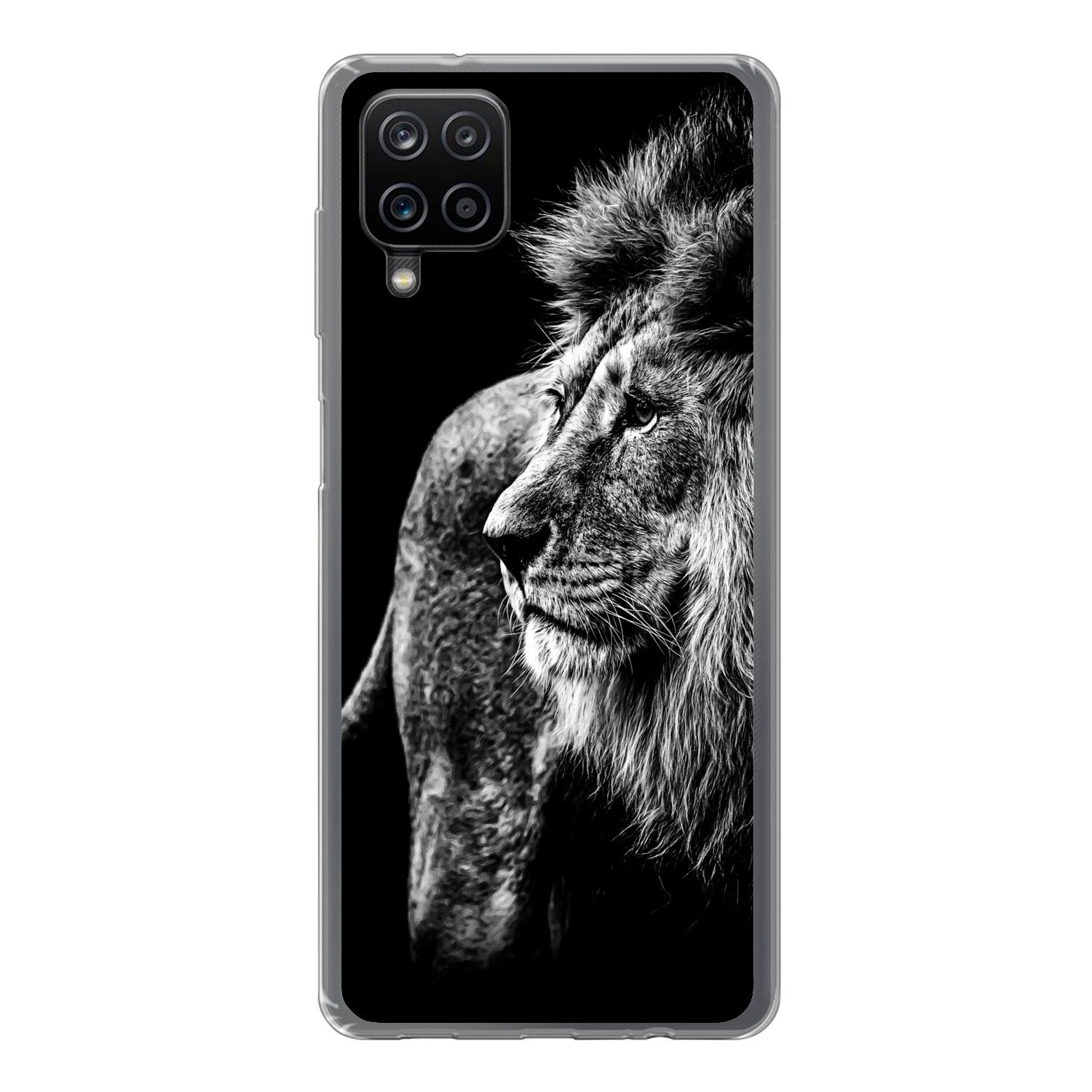 Handyhülle für Samsung Galaxy A12 Tiere - Wild - Löwe - Schwarz - Weiß