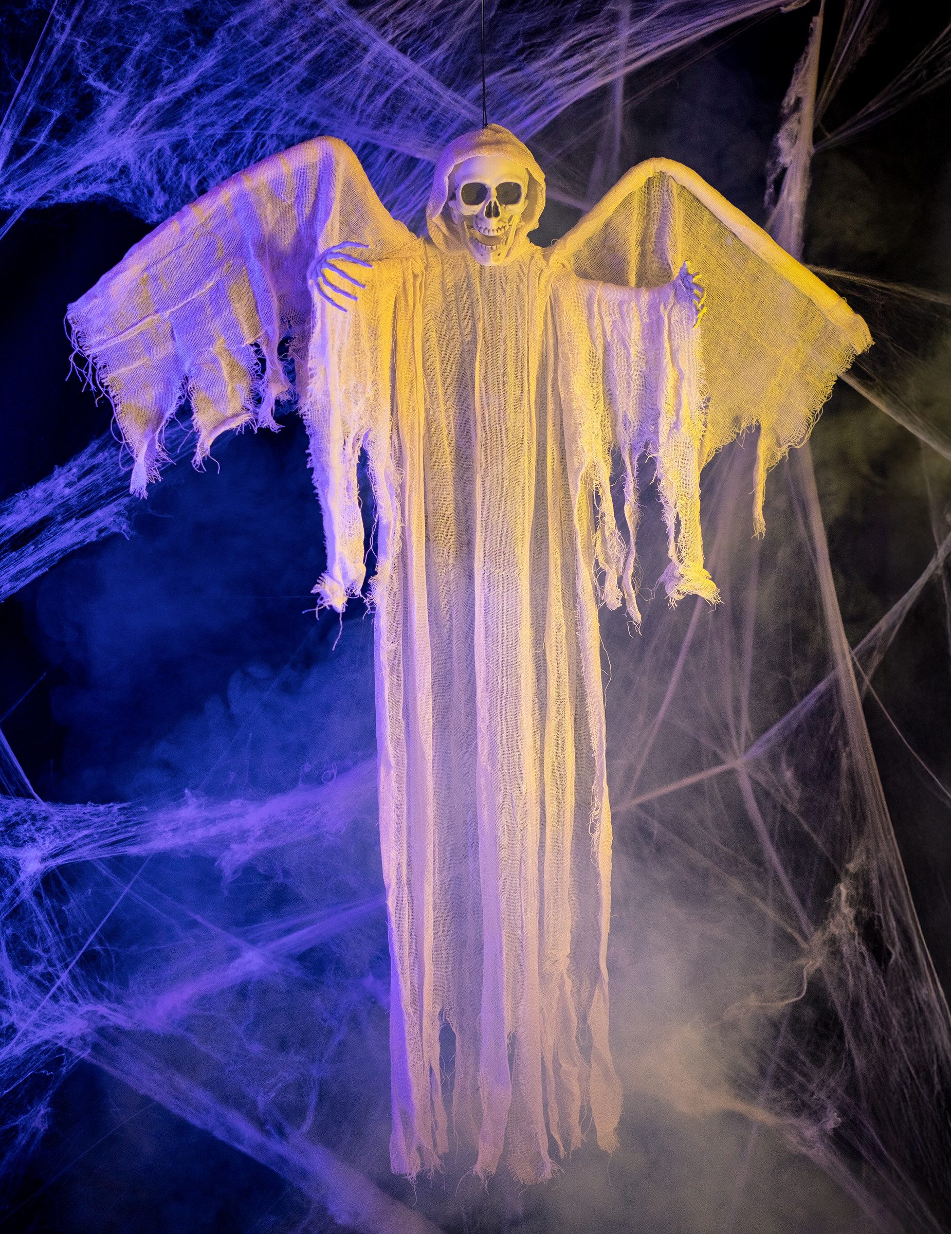 Kostüm Todesengel Halloween-Hängedeko Skelett weiss 110cm