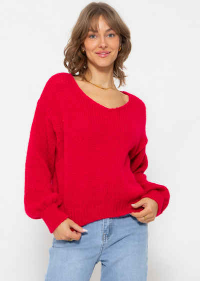 SASSYCLASSY Strickpullover Lässiger Pullover mit V-Ausschnitt Oversize Pullover aus weichem Grobstrick - Made in Italy