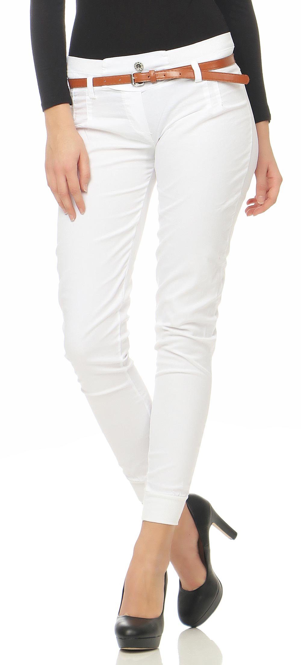 malito more than fashion Strickweste malito Damen Chino Hose inkl. Gürtel, Stoffhose mit Stretch, lässige Skinny Hose mit Gürtel