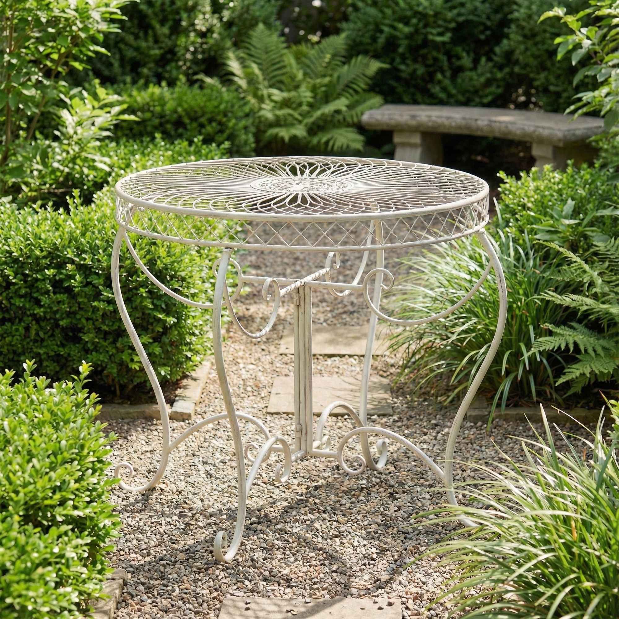 furnicato Gartentisch Sheela Ø 76 cm antik-creme (1-St), Pulverbeschichteter Outdoor-Tisch im nostalgischen Jugendstil