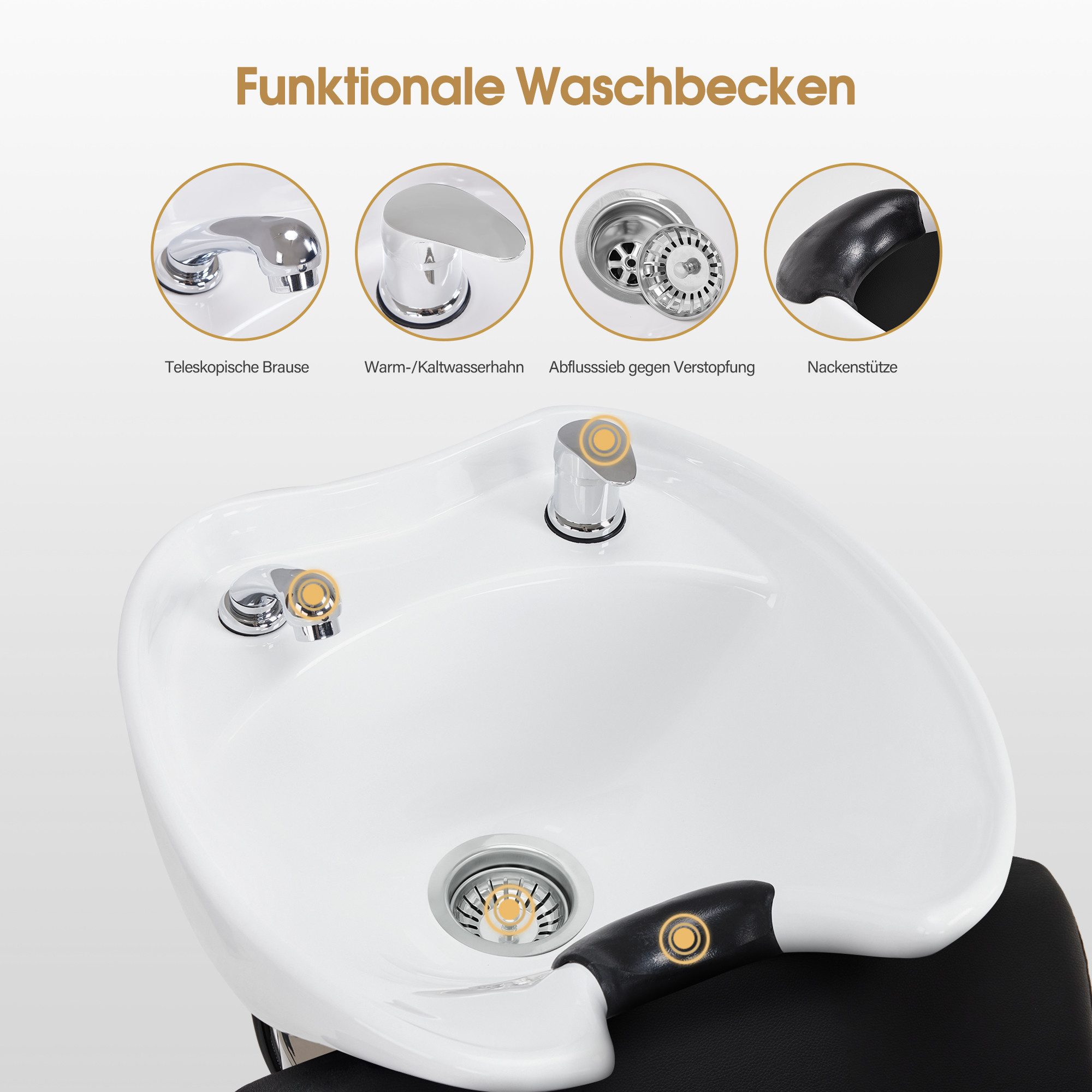 Barberpub Waschbecken BarberPub Friseurstuhl mit Waschbecken Friseurwaschsessel 8675, Klappbare Beinstütze, Friseurwaschbecken aus Keramik Verstellbar – Bild 5 von 5