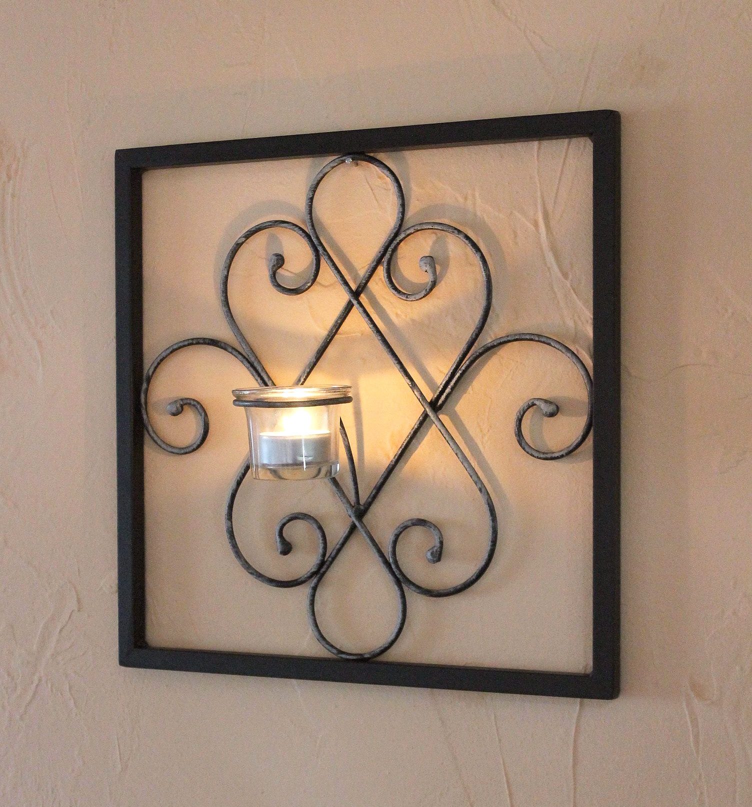 DanDiBo Wandkerzenhalter Wandteelichthalter Arabika Metall Wand Schwarz 31 cm Teelichthalter, Kerzenhalter Wandkerzenhalter Wandleuchter