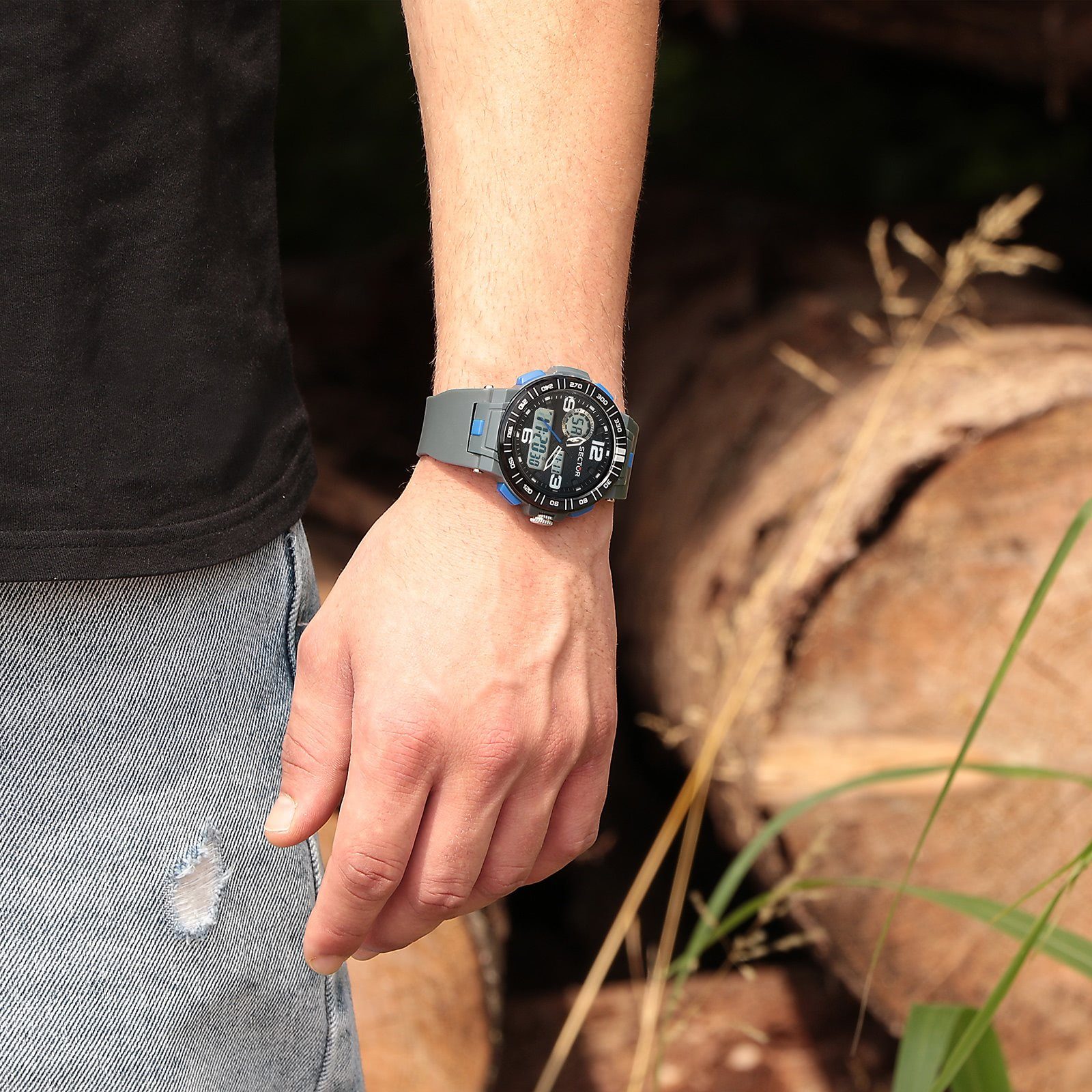 Sector Digitaluhr Sector Herren Armbanduhr Digital, (Digitaluhr), Herren Armbanduhr eckig, groß (40,3x39,7mm), PURarmband grau, Casual