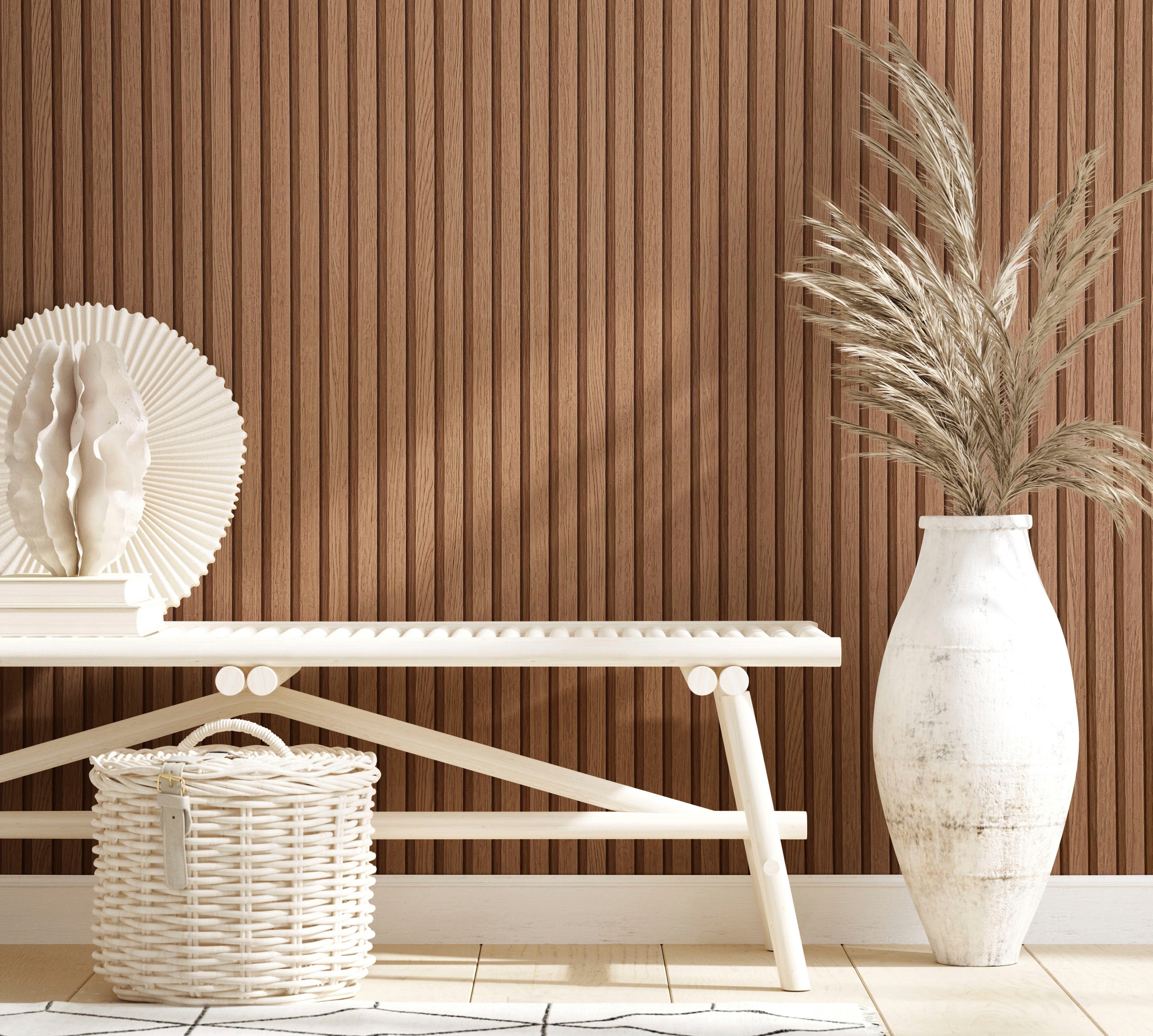 Marburg Vliestapete Timber Wandpaneele Optik, geprägt, matt, 3D moderne Tapete für Wohnzimmer Schlafzimmer Küche