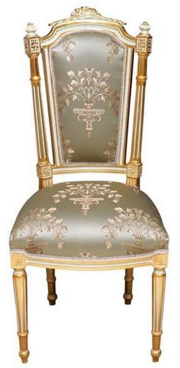 Casa Padrino Esszimmerstuhl Barock Esszimmerstuhl Silber / Weiß / Gold - Handgefertigter Antik Stil Stuhl - Esszimmer Möbel im Barockstil