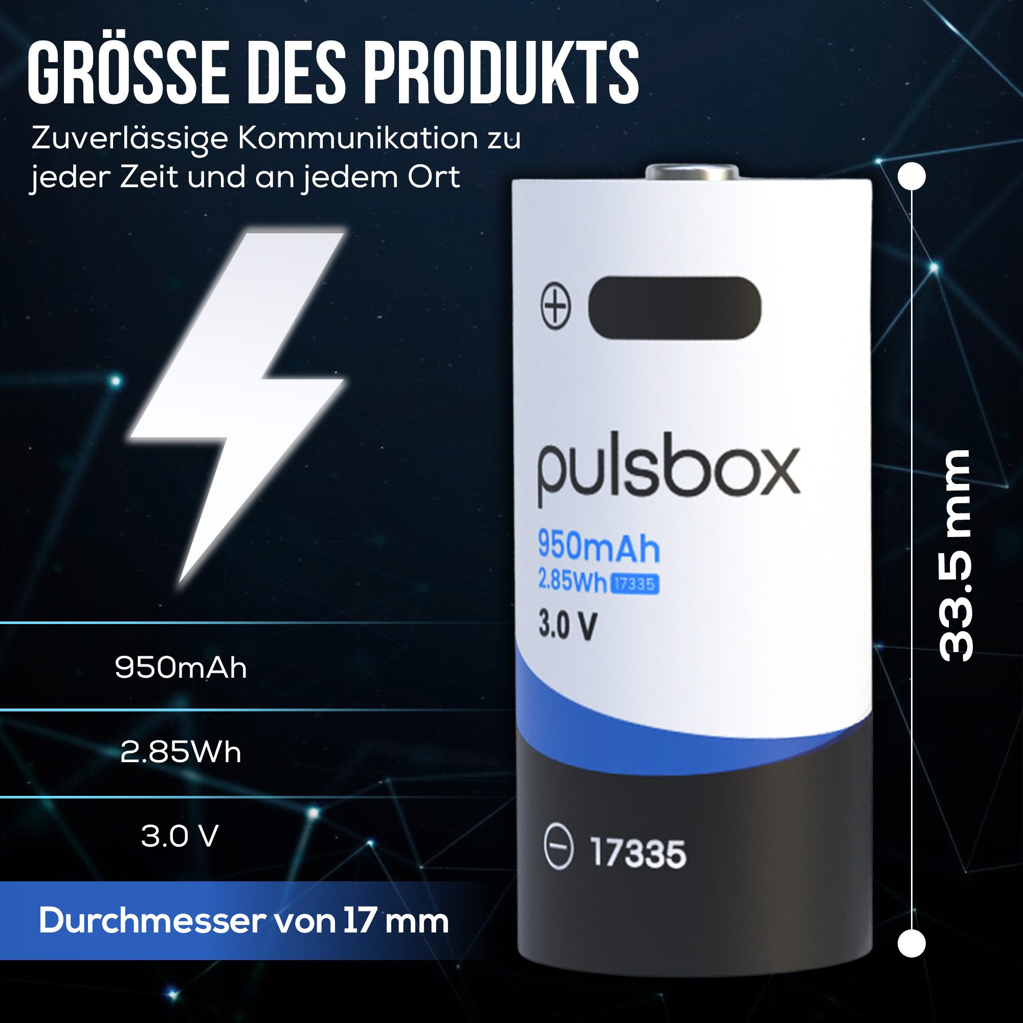 pulsbox RCR123A Akku Li-Ion 3.0V - 3.7V 950mAh USB-C wiederaufladbar Akku, - passend für CR123A 16340 Geräte