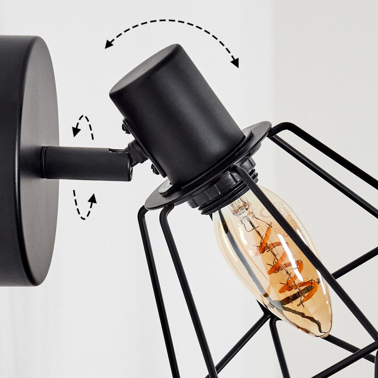 hofstein Deckenleuchte Wandlampe aus Metall in Schwarz mit Gitterschirm, ohne Leuchtmittel, verstellbare Wandleuchte im Industrial/Retro/Vintage-Design, E14