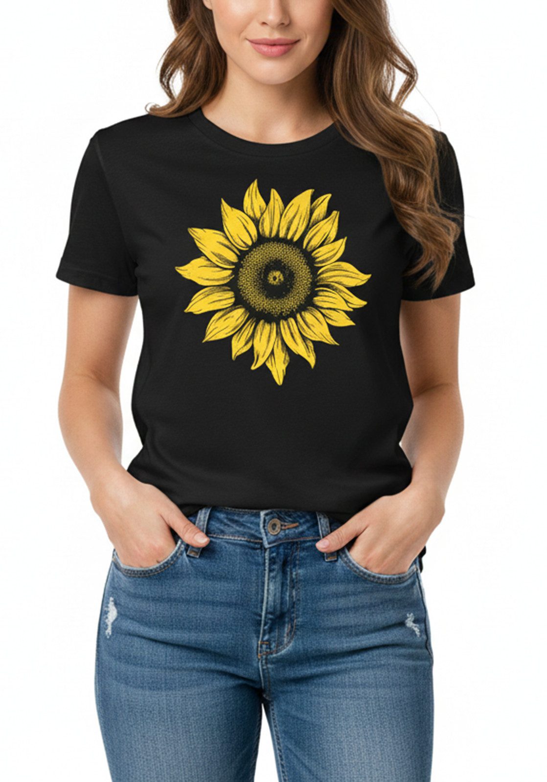 MAKAYA Print-Shirt Damen Sonnenblume Blume Druck Floral Sunflower Hippie Mo günstig online kaufen