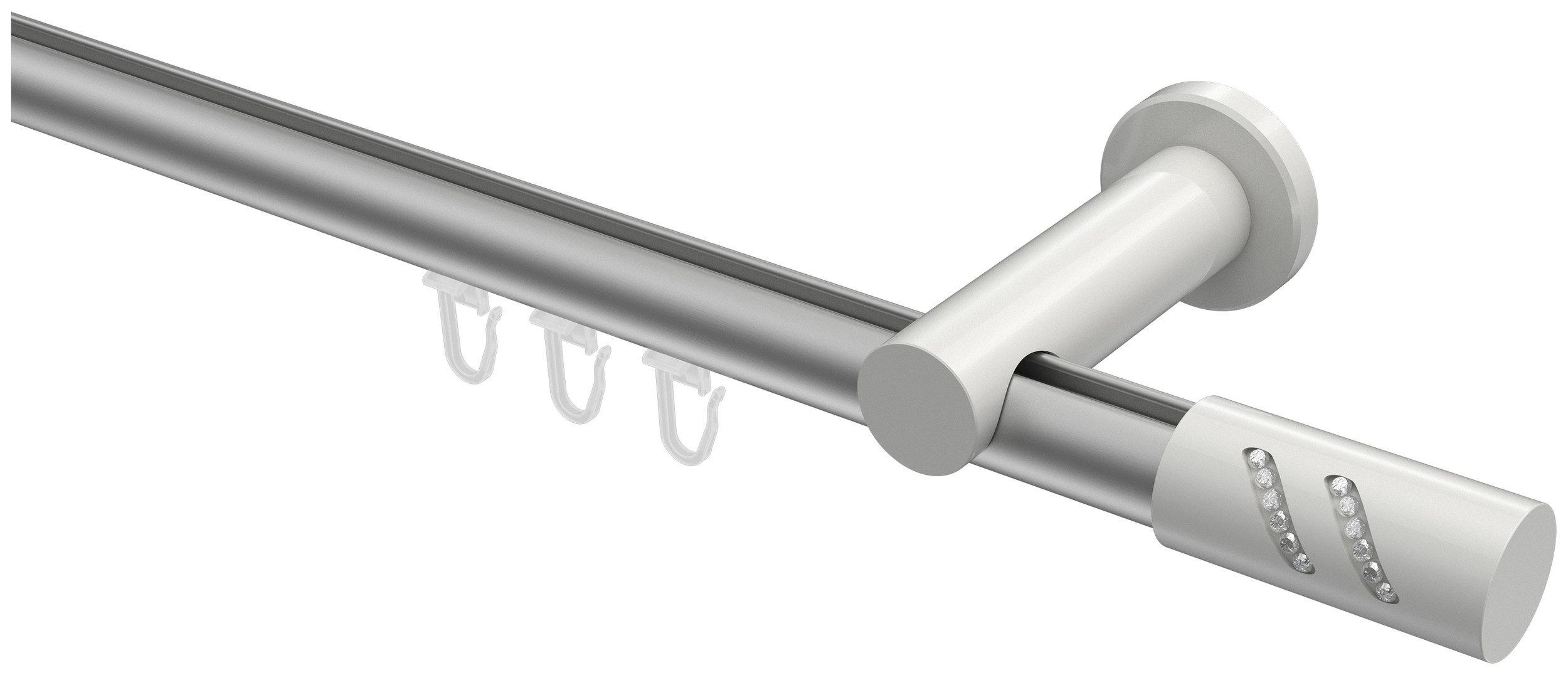 INTERDECO Innenlaufschiene Platon Zoena, Ø 20 mm, 1-läufig, Fixmaß, kürzbar, Wandmontage, Aluminium, Silbergrau / Weiß / Bicolor