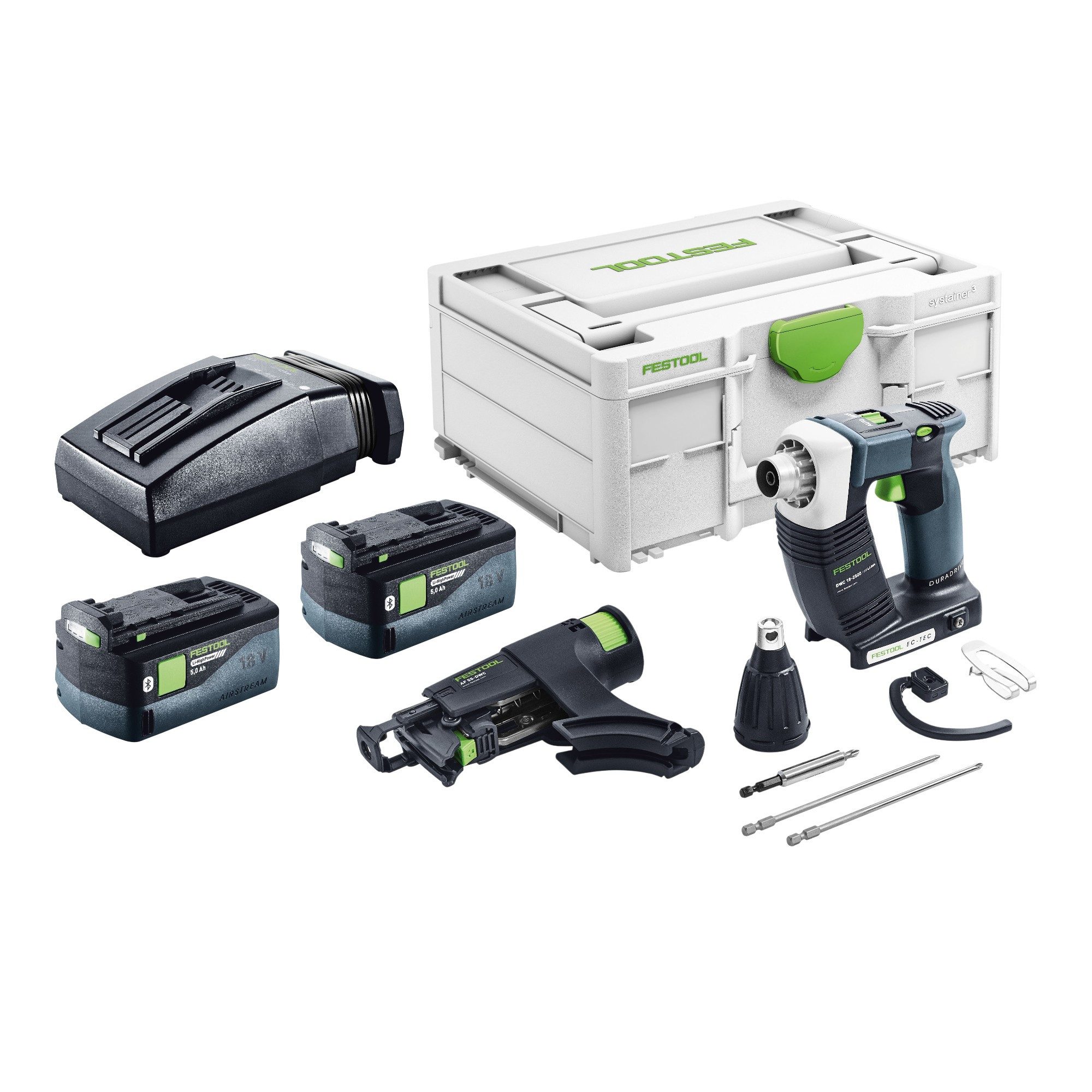 FESTOOL Akku-Trockenbauschrauber DWC 18-2500 Basic Akku Bauschrauber 18 V 18 Nm Brushless + 2x Akku