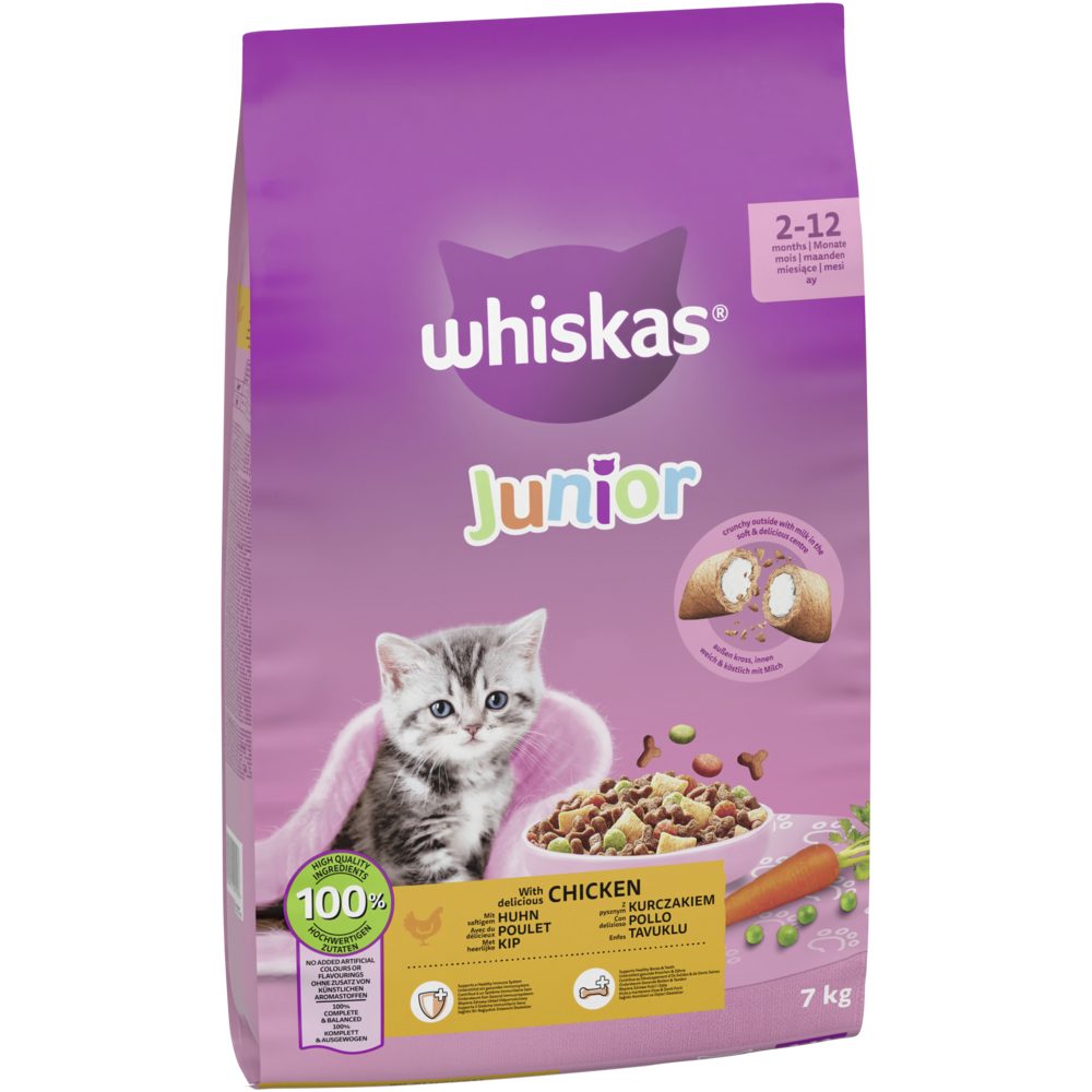 Whiskas WHISKAS® Beutel Junior 2-12 Monate mit Huhn 7kg, Trockenfutter für: Katze