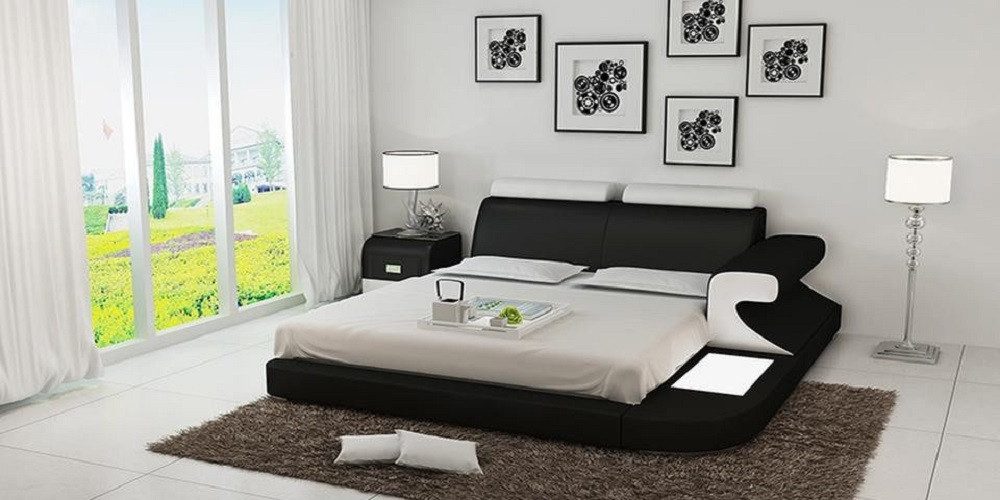 Xlmoebel Polsterbett Elegantes Lederbett mit integrierter LED-Beleuchtung (Polsterbett, Bett LB8809), Hergestellt in Europa