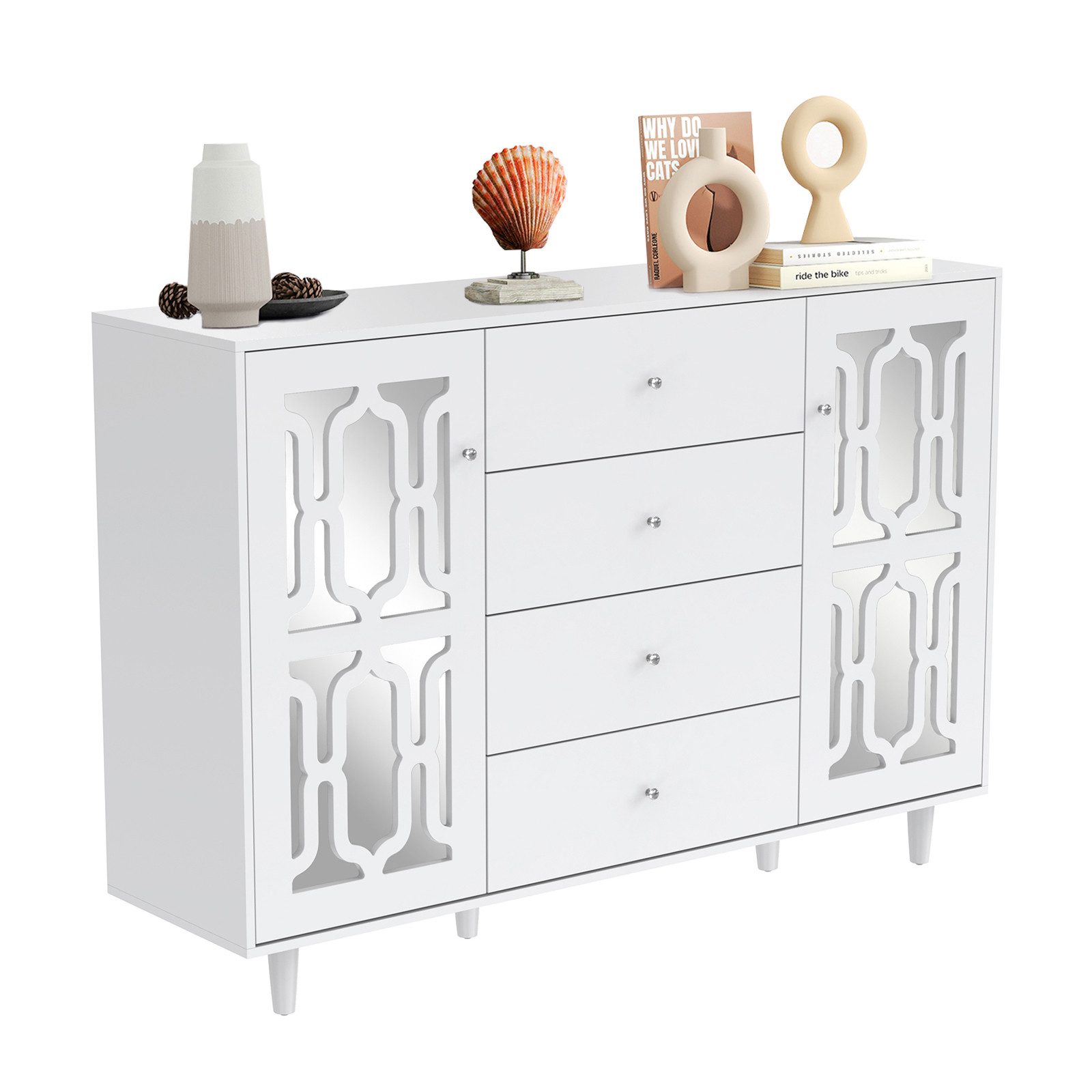 Yorbay Kommode Sideboard für Wohnzimmer, 2 Türen + 4 Schubladen, 50 kg Tragkraft