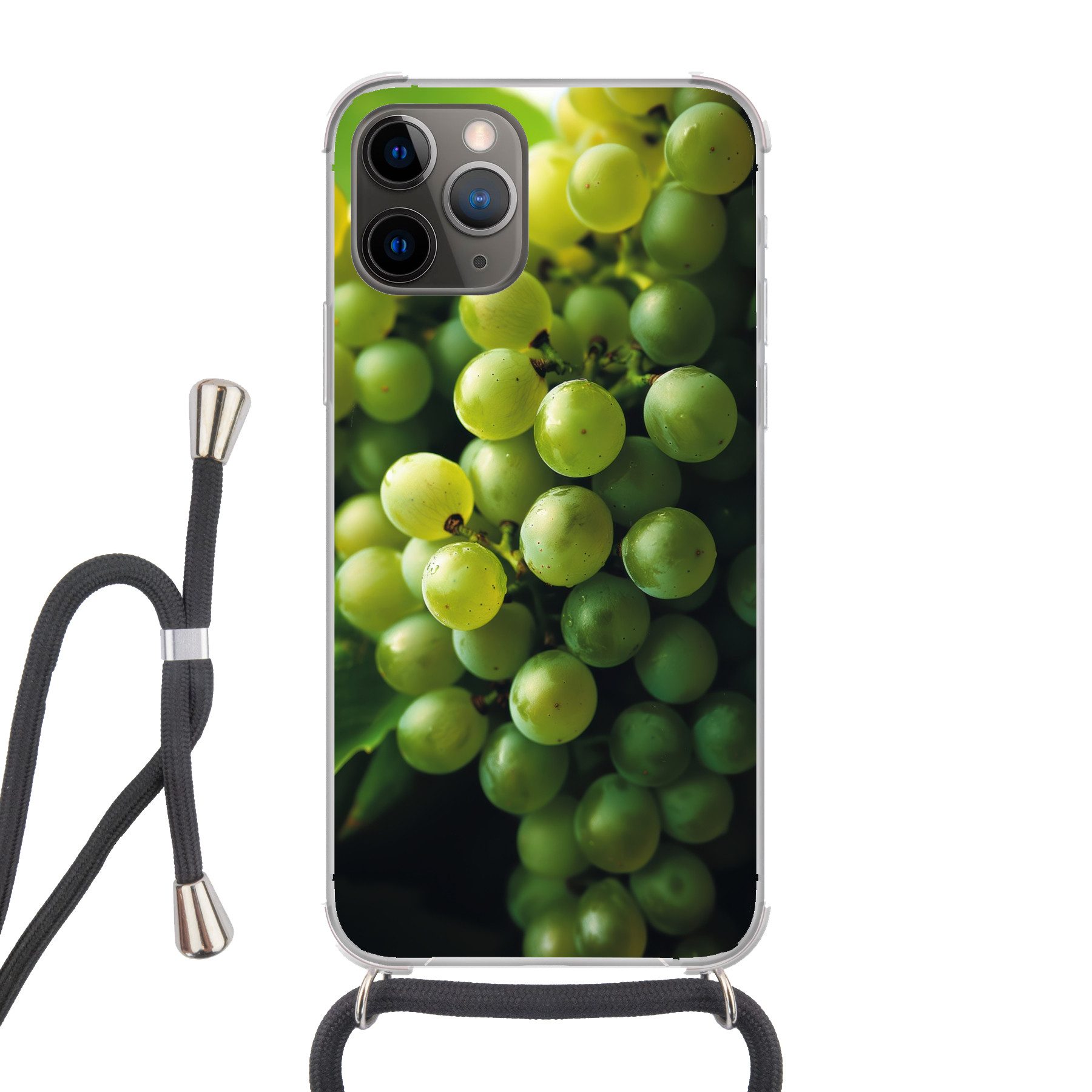 MuchoWow Handyhülle für Apple iPhone 13 Pro Max Weintrauben - Traube - Grün, Tragbare Handyhüllen mit Kette zum umhängen, Handykette Handyband