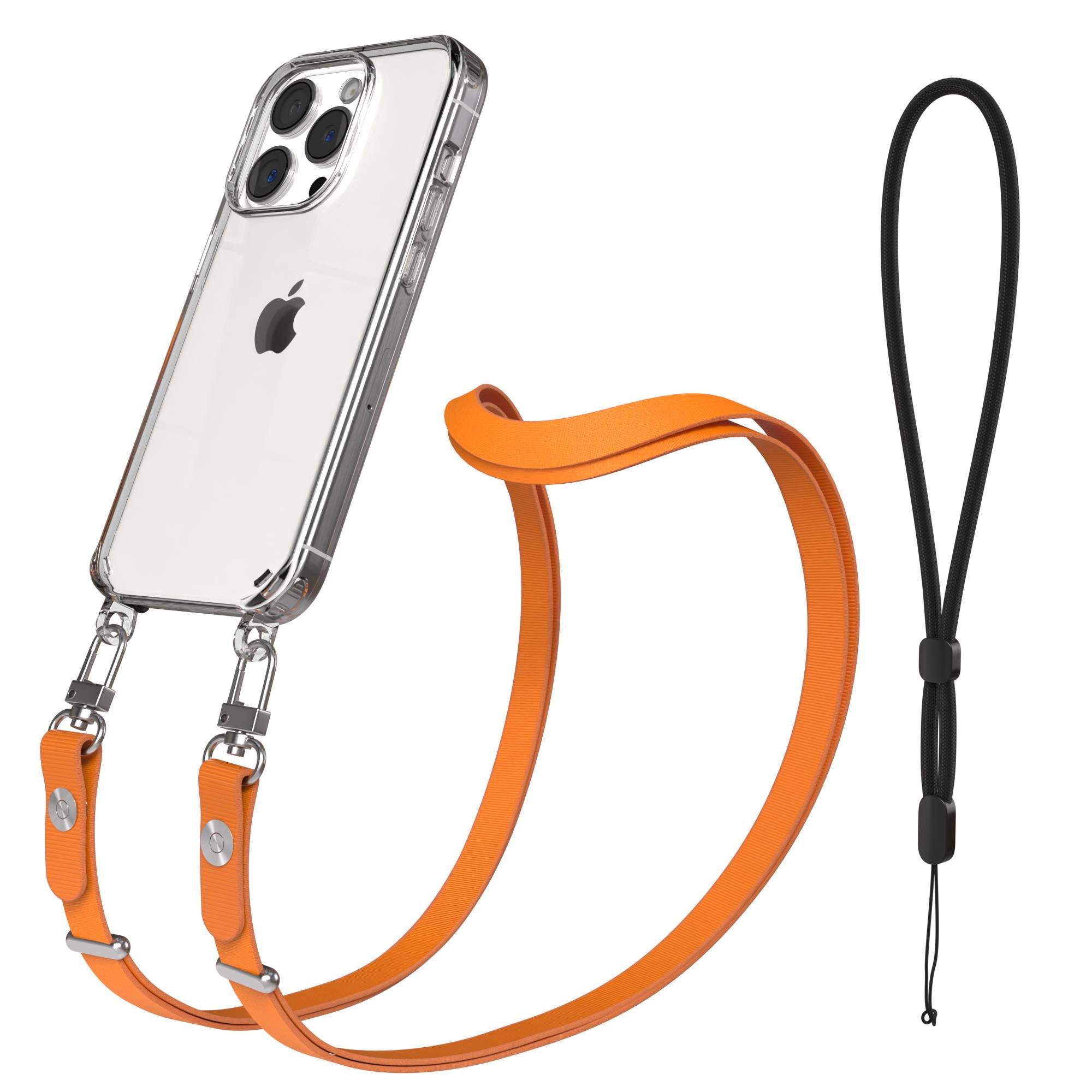 EAZY CASE Handykette für Apple iPhone 15 Pro Handyhülle mit Handyband magnetisch, Stylische Handykordel in Orange mit Magnet und 2x2 Connectoren