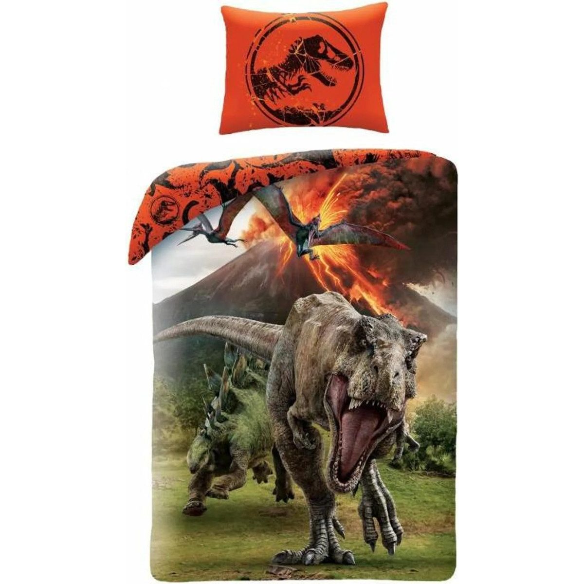 Jurassic World Bettwäsche Set aus Baumwolle Deckenbezug 160 × 200 cm mit 70 × 80 cm Kissenbezug, Baumwolle, 2 teilig