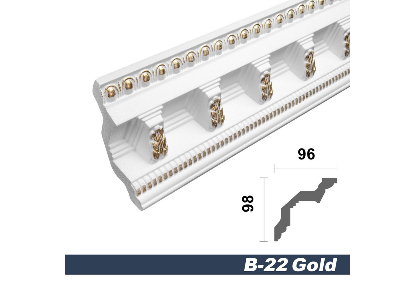 Thumbnail - marbet design Stuckleiste B-22 gold, Max Paket (bester Meterpreis), Deckenleisten Sparpaket aus Styropor EPS - Stuckleis...
