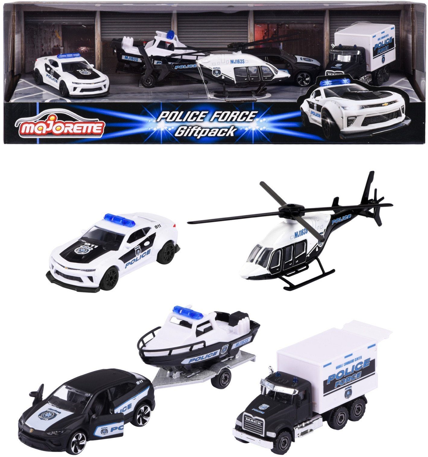 majORETTE Polizei Spielzeugauto 212053188 Police Giftpack 4er Pack Spielzeug-Polizei Force