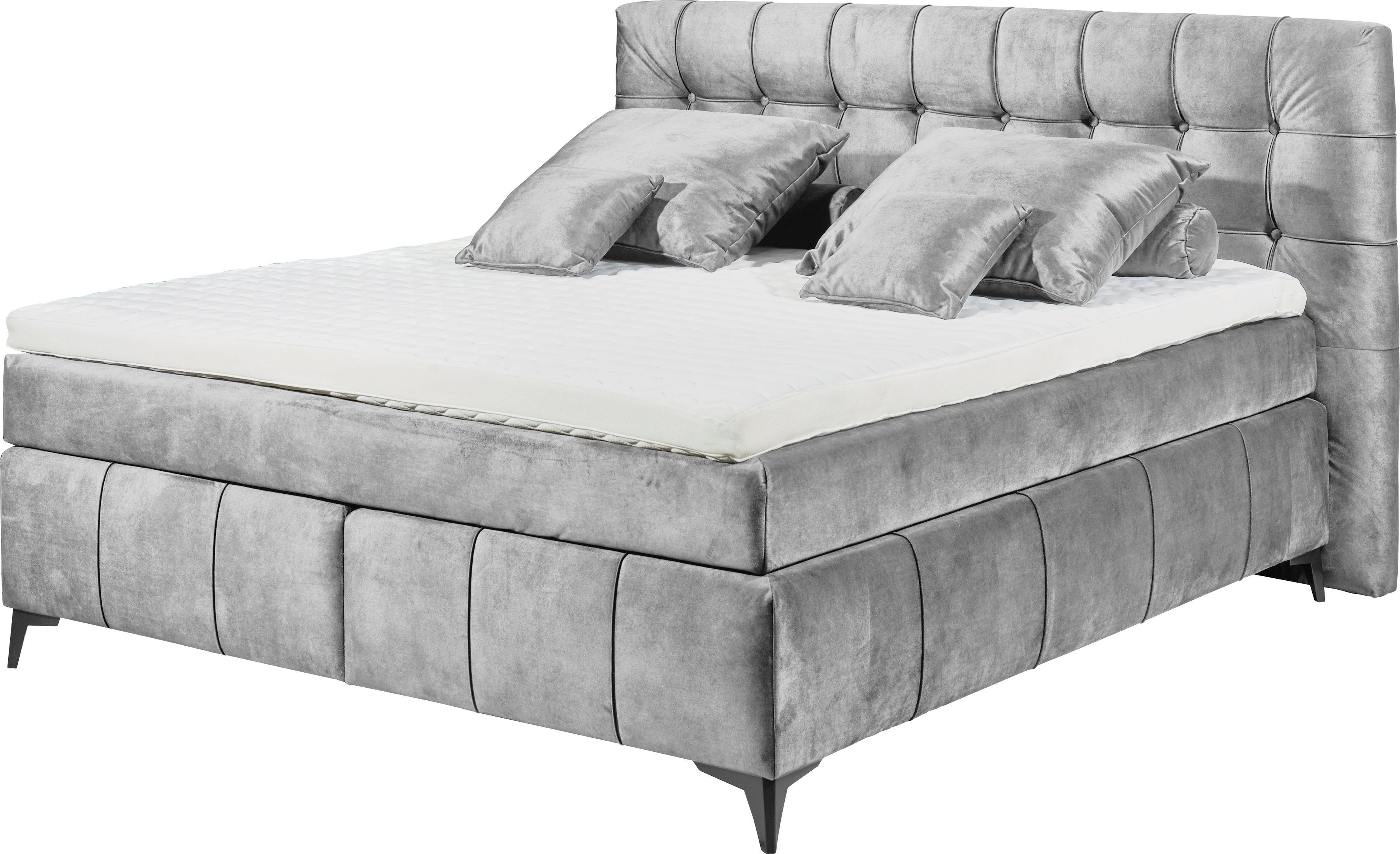 Boxspringbett Kokosmatte, ED DESIGN Oregon, Filzabdeckung - inkl. Duo-Matratze grau EXCITING