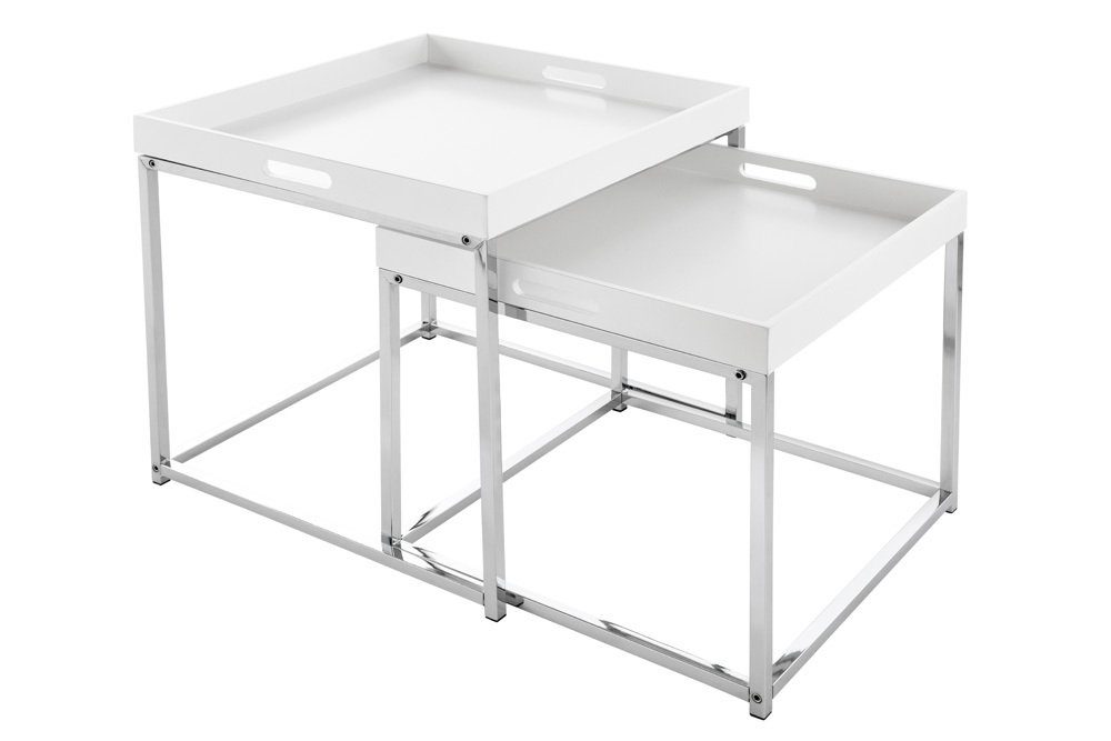 riess-ambiente Beistelltisch 2-St), / · Metall · weiß Modern Design Wohnzimmer Tablett 50cm (Set, silber weiß | weiß · ELEMENTS abnehmbares