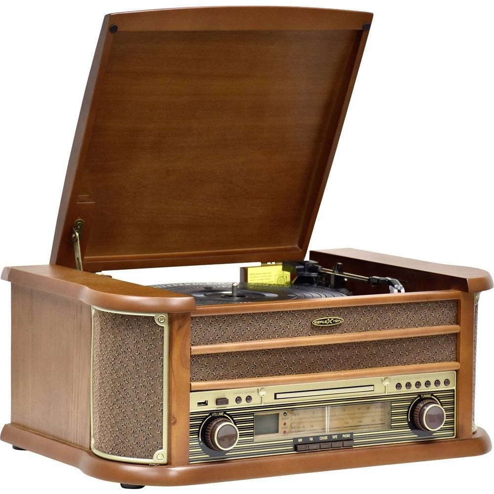Reflexion Retro-Stereoanlage im Echtgehäuse mit UKW, CD, Kassette HIF2002 Stereoanlage (Echtholzgehäuse, Aufnahmefunktion, Inkl. Fernbedienung)