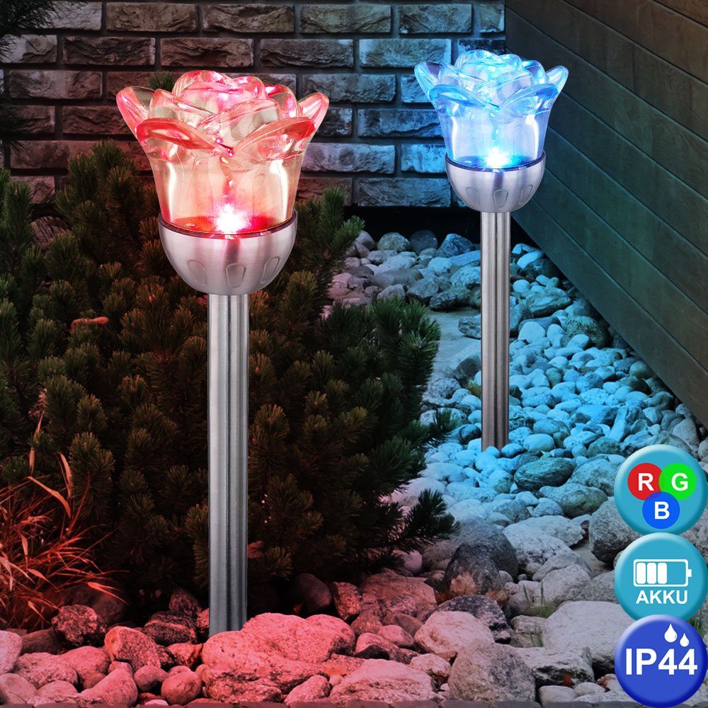 3er Design Solar Leuchten Farbwechsel, Kugel fest LED Steck LED Rosen LED-Leuchtmittel etc-shop Set Solarleuchte, RGB verbaut, Außen