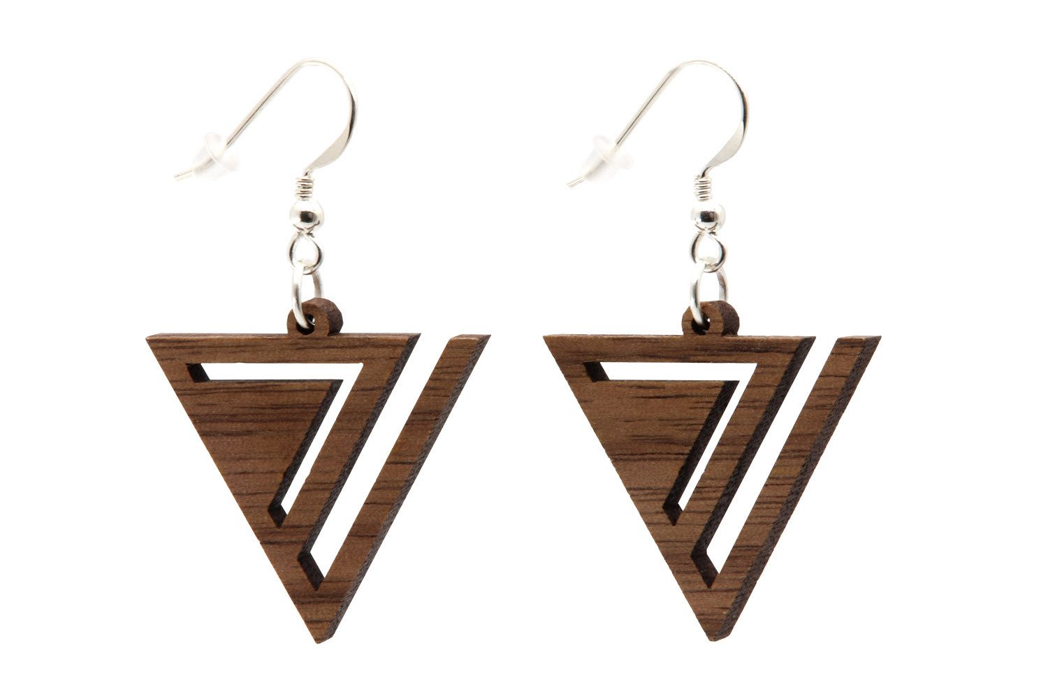 NaturSchatulle Paar Ohrhänger Holz dreieckig "Trifecta" (Dreieckige Ohrhänger, Holzschmuck, Holzohrringe), 925 Silber ⌀28mm Echtholz Handmade in Germany
