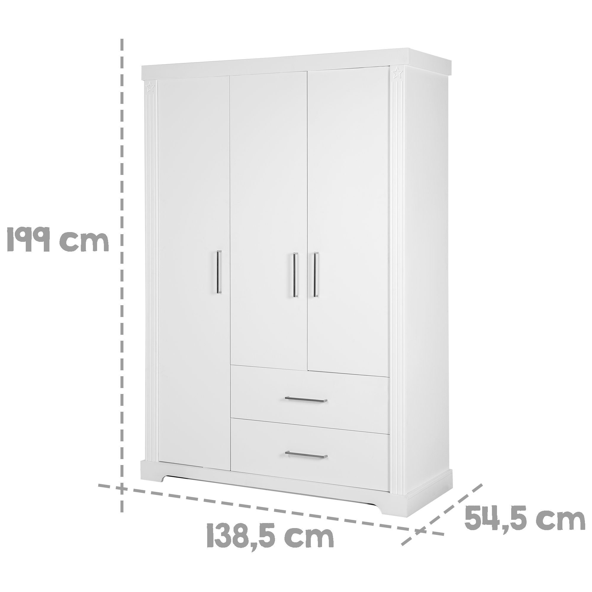 roba® Kleiderschrank Maxi 3-türiger Drehtürenschrank aus Holz- Soft Close Türen - Weiß