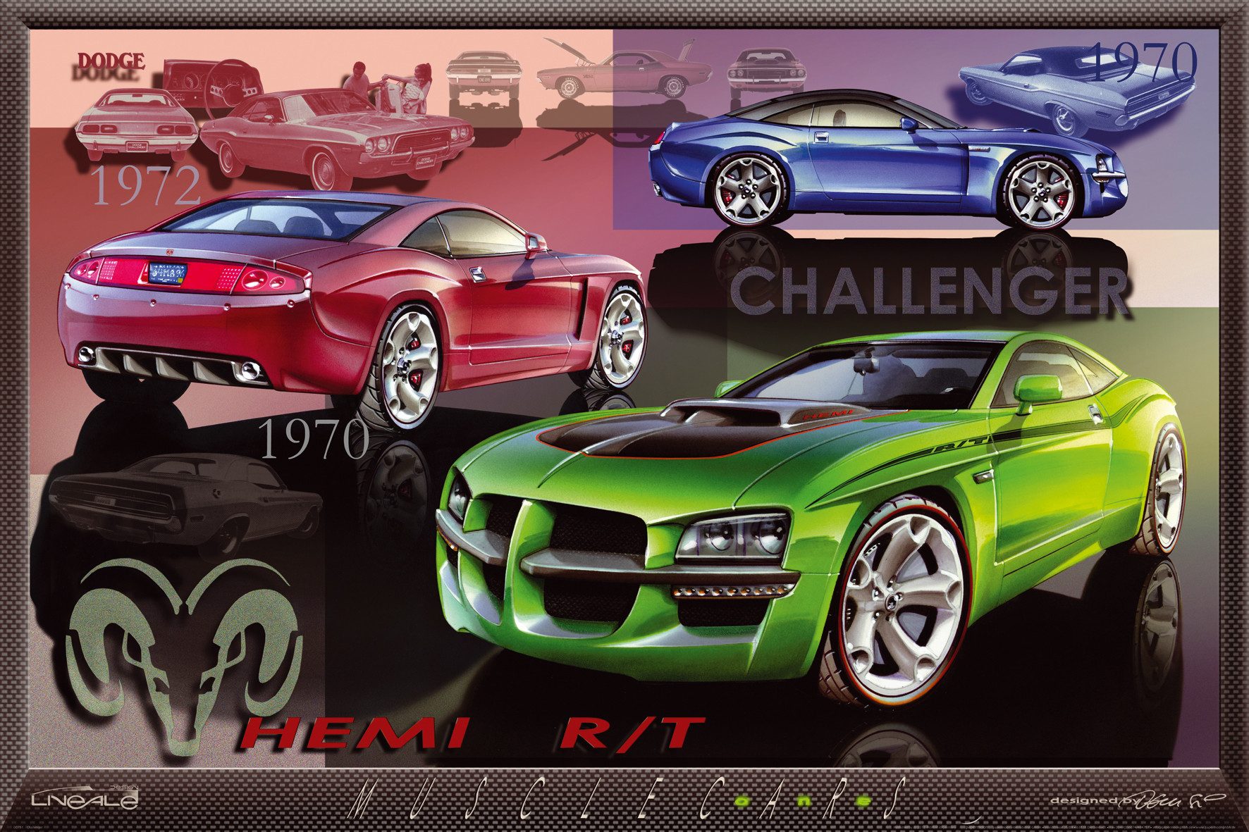 Papermoon Poster, (Cars Auto USA Grün Rot Blau Querformat), genormte Poster günstig online kaufen