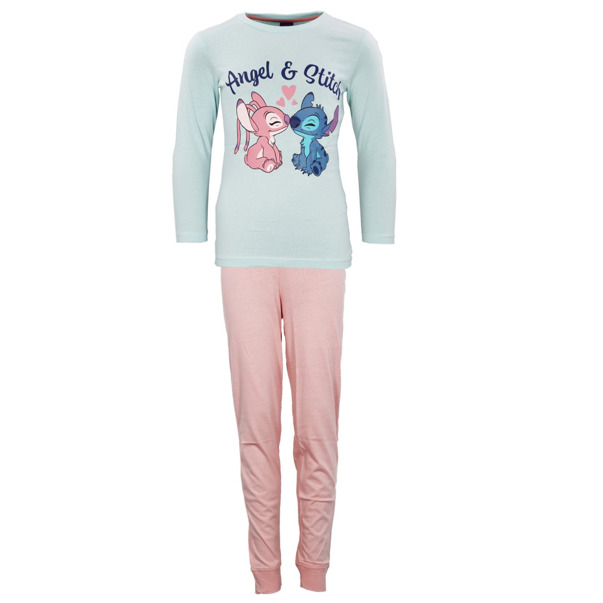 Disney Schlafanzug Disney Stitch Angel Kinder Mädchen langarm Pyjama Gr. 92 bis 128 100% baumwolle