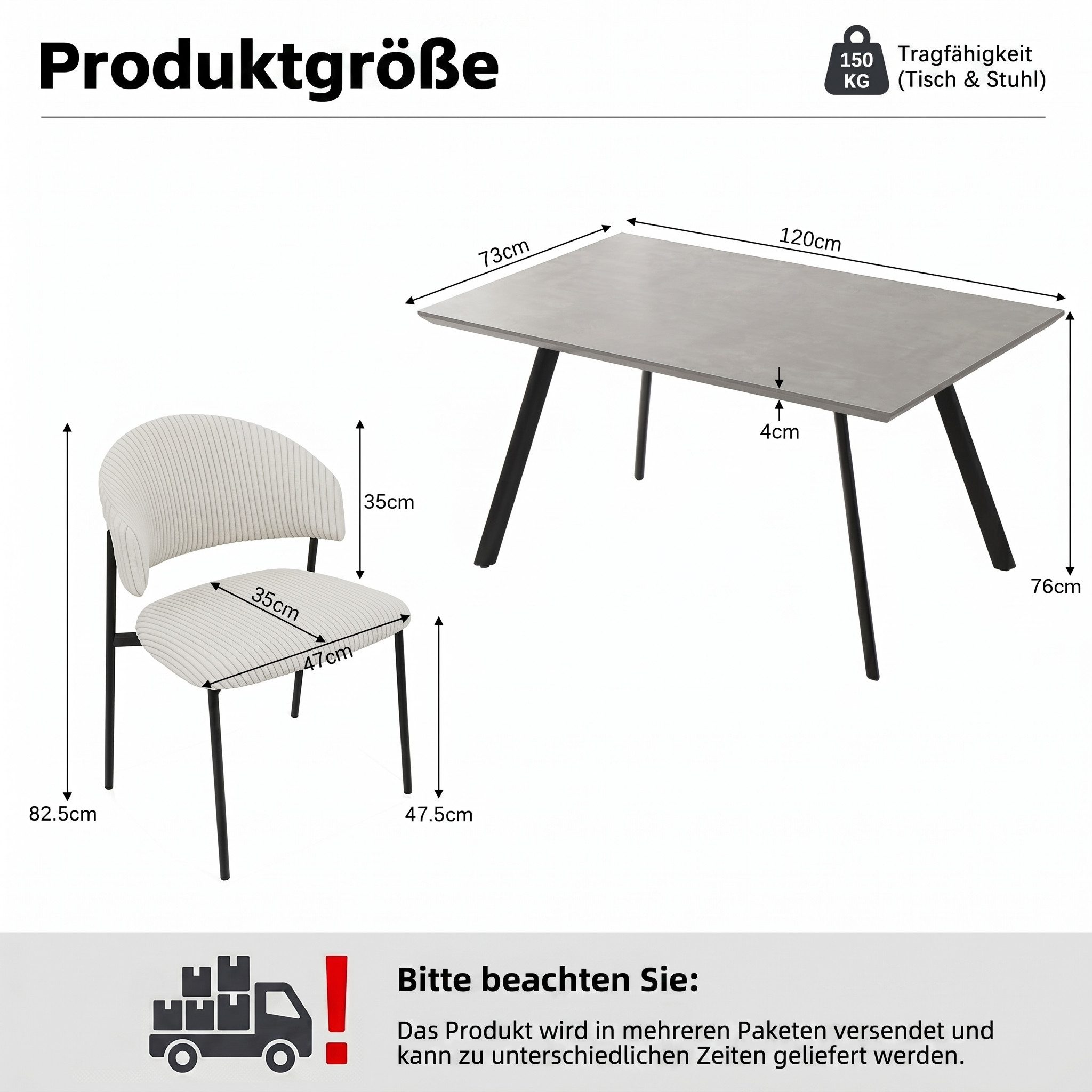 Jiexi Essgruppe Essgruppe 110x70 MDF-Tisch mit U-Metallgestell & Cord-Stühlen
