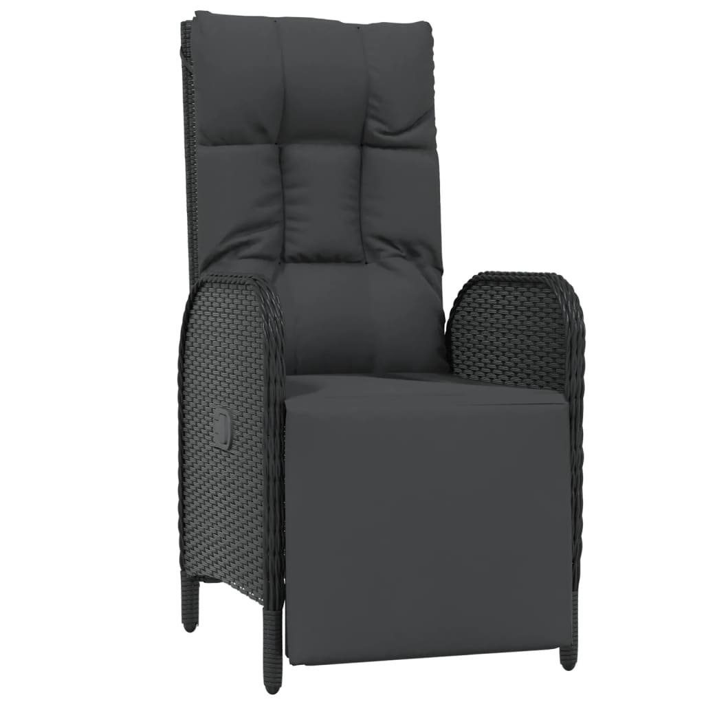furnicato Relaxsessel Outdoor-Schwarz 57 x 62,5 x 109 cm mit Liegefunktion, Wetterfeste Loungemöbel mit Kissen und verstellbarer Rückenlehne