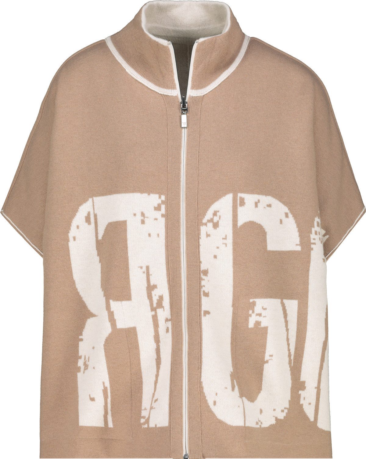 Monari Strickcape Jacke Strickcape Schrift Oversize fit mit Rundhalsausschnitt mit Stehkragen