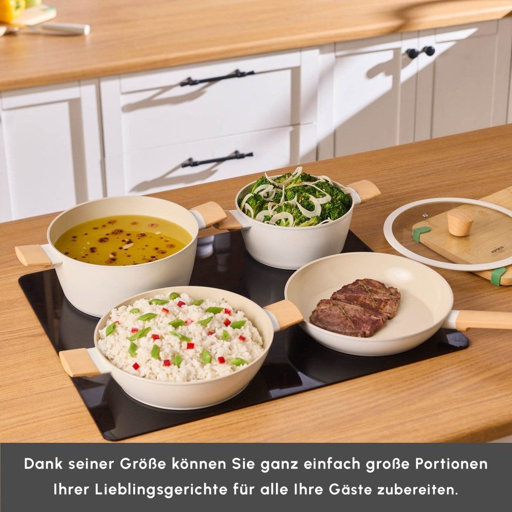 Karaca Pfannen-Set Karaca Swiss Crystal Almond Cream Induktionsfähiges 7-teiliges Set