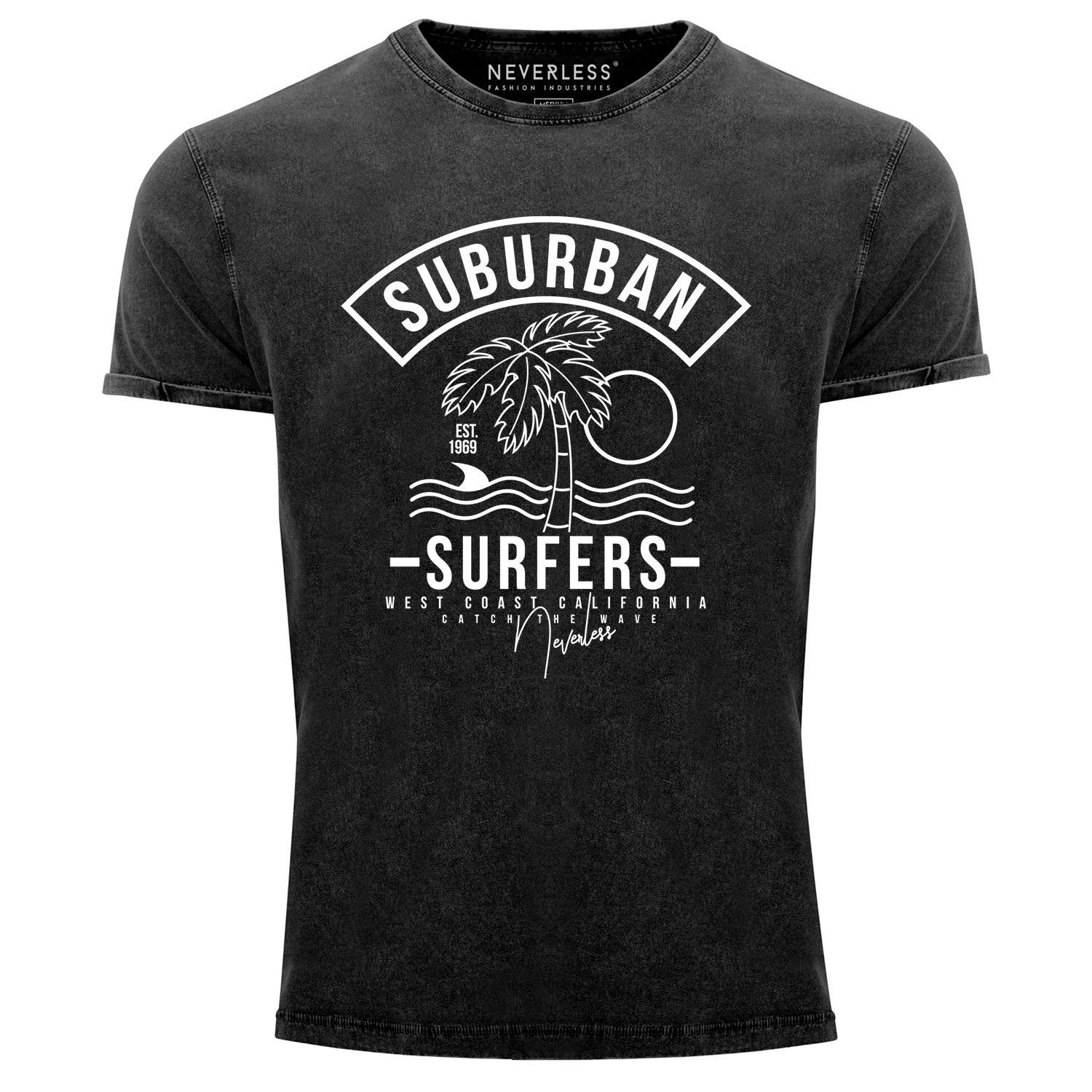Print-Shirt Neverless® Herren T-Shirt Vintage Shirt Printshirt Suburban Surfers