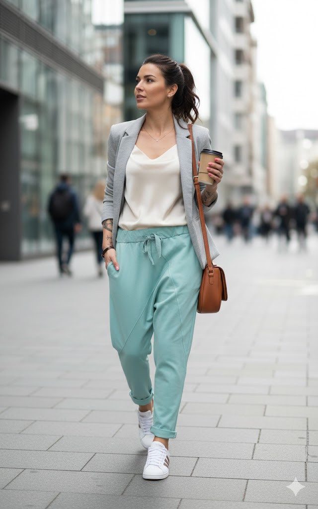 CLEO STYLE Jogginghose Damen Jogginghose 104 Mint Elastikbund mit Tunnelzug, Unifarben