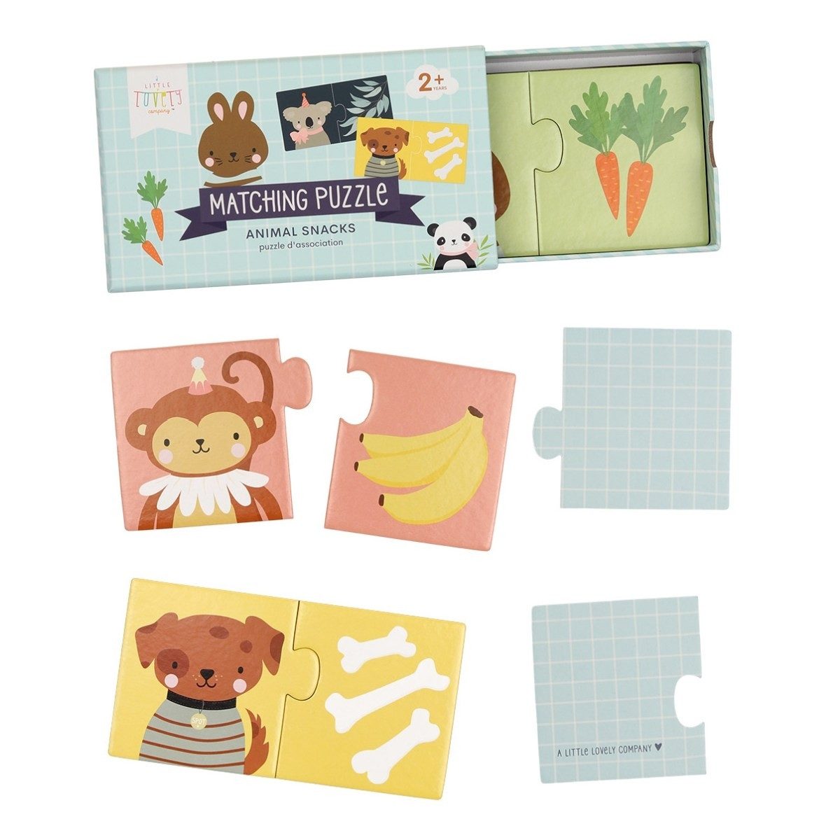 A Little Lovely Company Puzzle Matching Puzzle Tiere + Lieblingsfutter Lernspiel, 20 Puzzleteile, ab 2 Jahren