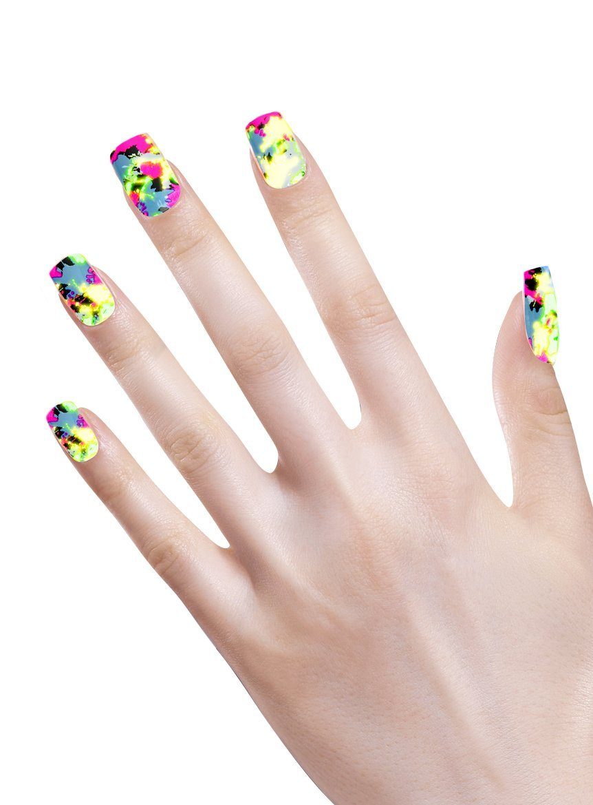 Widdmann Kunstfingernägel Neon Fingernägel Patchwork, Ein Satz künstliche Fingernägel zum Aufkleben