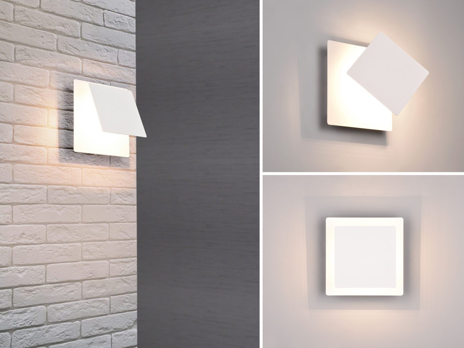 TRIO Leuchten LED Wandleuchte flach, verstellbare Blende, Quadrat 18cm, LED fest integriert, Warmweiß, 2er SET Wandlampen ausgefallen für indirekte Wand-Beleuchtung innen