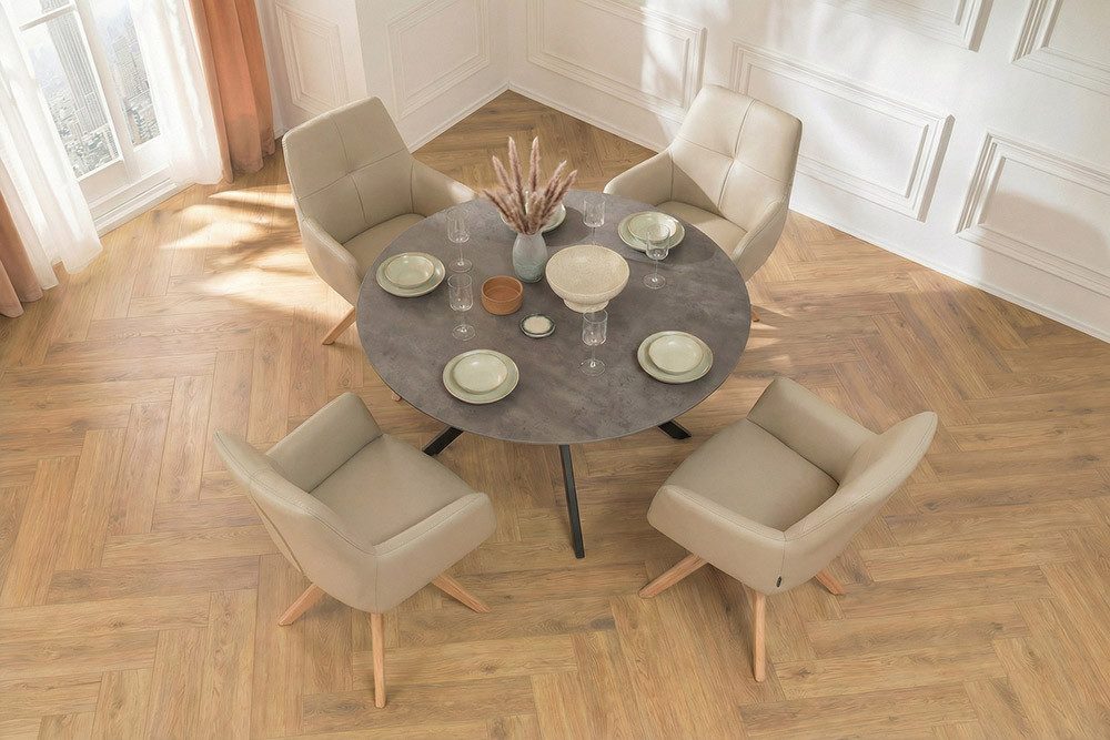 riess-ambiente Drehstuhl ALMARA beige-sand/natur- Eiche, Echtleder, 360°, Massivholz, modern (Einzelartikel, 1 St), Polsterstuhl mit Taschenfederkern - ideal f. – Bild 4 von 5