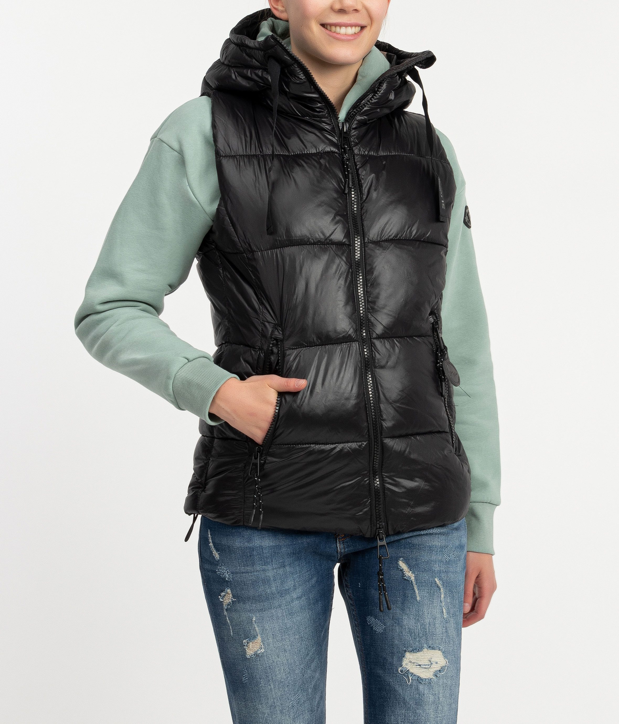 SUBLEVEL Steppweste Damen mit Kapuze Waistcoat kurze Winter Weste Bodywarmer Waistcoat