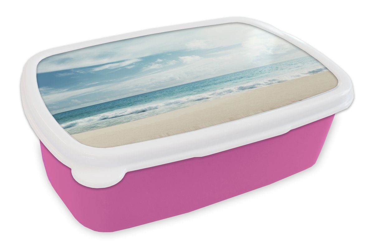 MuchoWow Lunchbox Strand - Meer - Sommer, Kunststoff, (2-tlg), Brotbox für Erwachsene, Brotdose Kinder, Snackbox, Mädchen, Kunststoff rosa